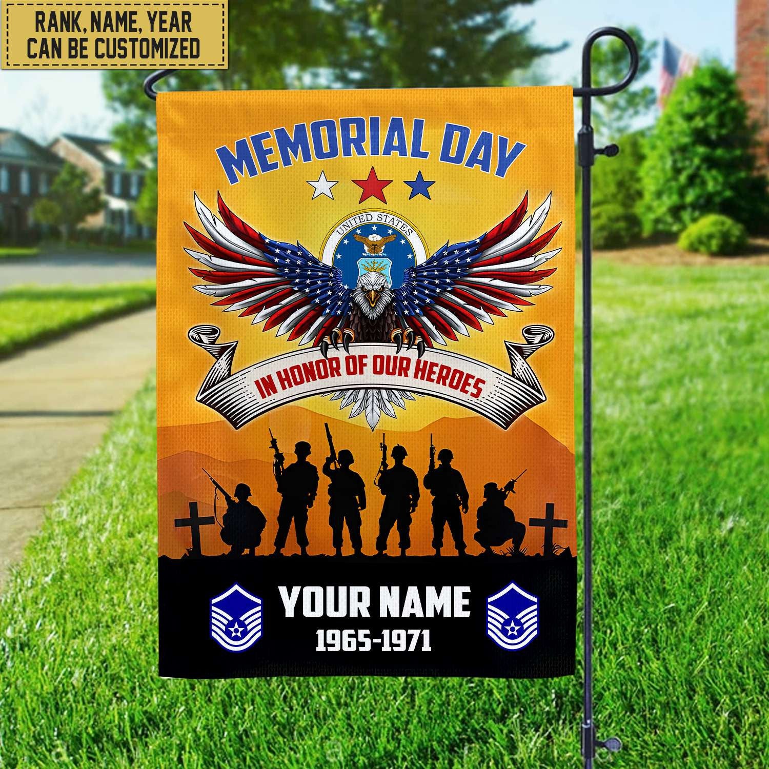 USAF Custom Name, Rank, Year American Flag, Veterans Day Gift, American Flag Gift For Him Military Gift For Air Force Veteran, Garden Flag - House Flag VPVC101904