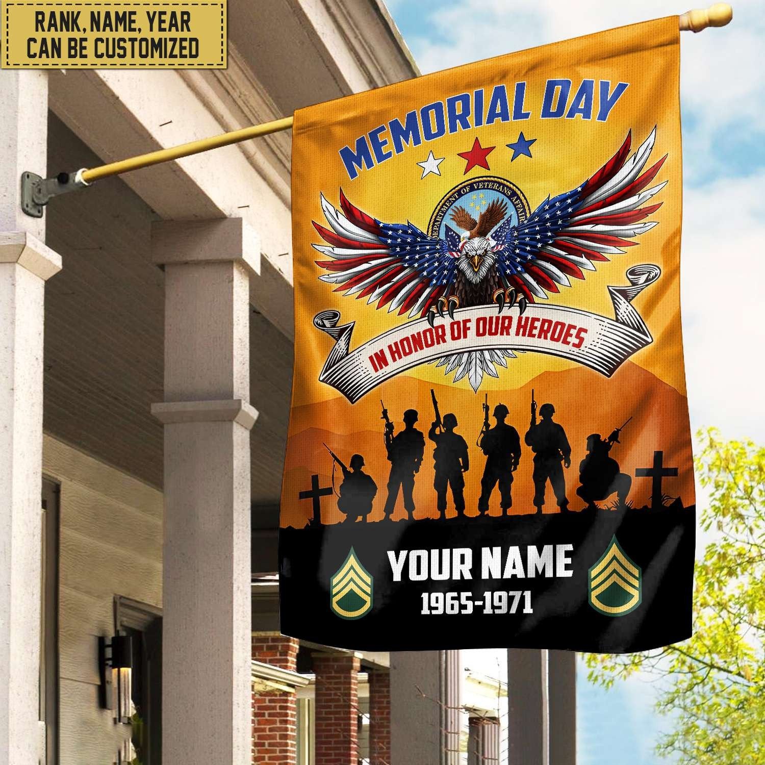 Premium Custom Name, Rank, Year American Flag, Veterans Day Gift, American Flag Gift For Him Military, Gift For US Veteran, Garden Flag - House Flag VPVC101907