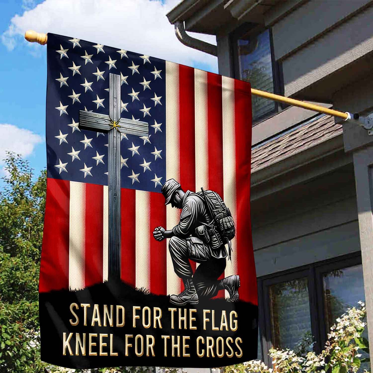 Stand For The Flag, Kneel For The Cross US Veteran Flag, Patriotic Flag, Gift For US Veteran, Garden Flag - House Flag VPVC102301