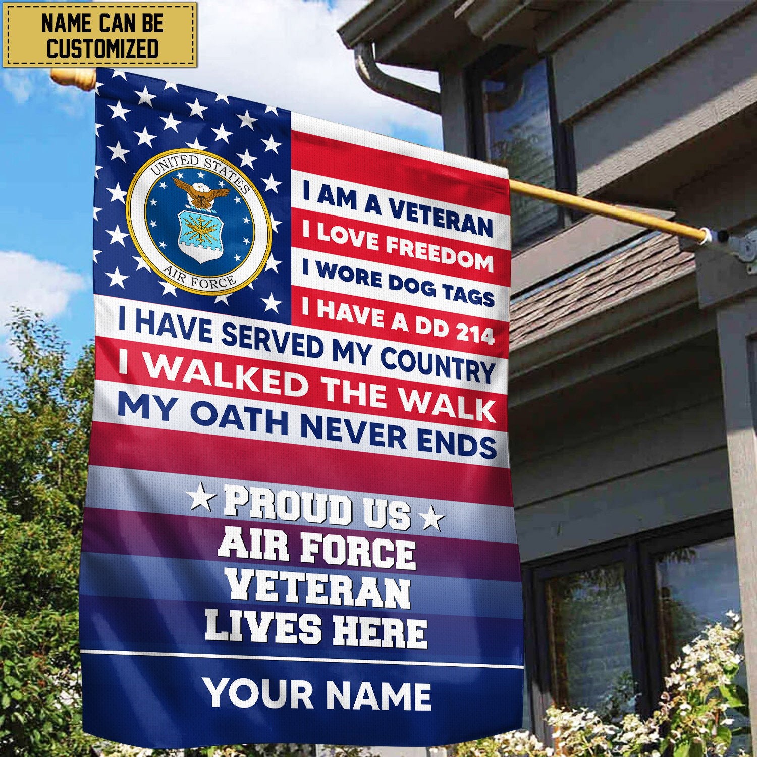 USAF Personalized American Flag, Gift For US Military Veteran, US Air Force Veteran Grommet Flag, Garden Flag, House Flag VPVC102904