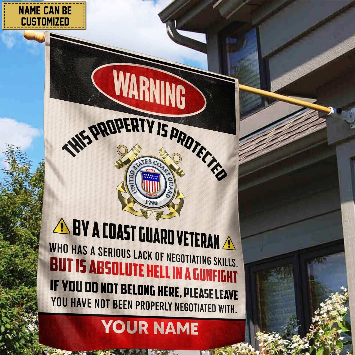 USCG Veteran Custom Name American Flag, Gift For Coast Guard Veteran Garden Flag - House Flag VPVC103105