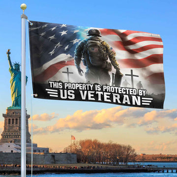 This Property Is Protected By US Veteran American Flag, Gift For US Veterans, Grommet Flag VPVC103401