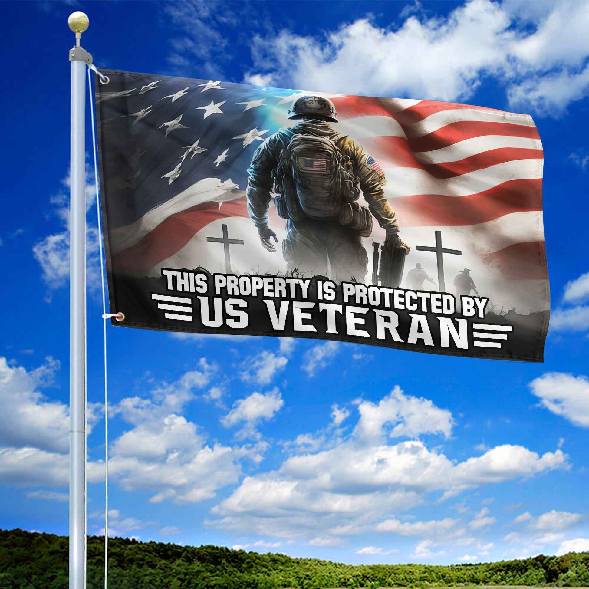This Property Is Protected By US Veteran American Flag, Gift For US Veterans, Grommet Flag VPVC103401