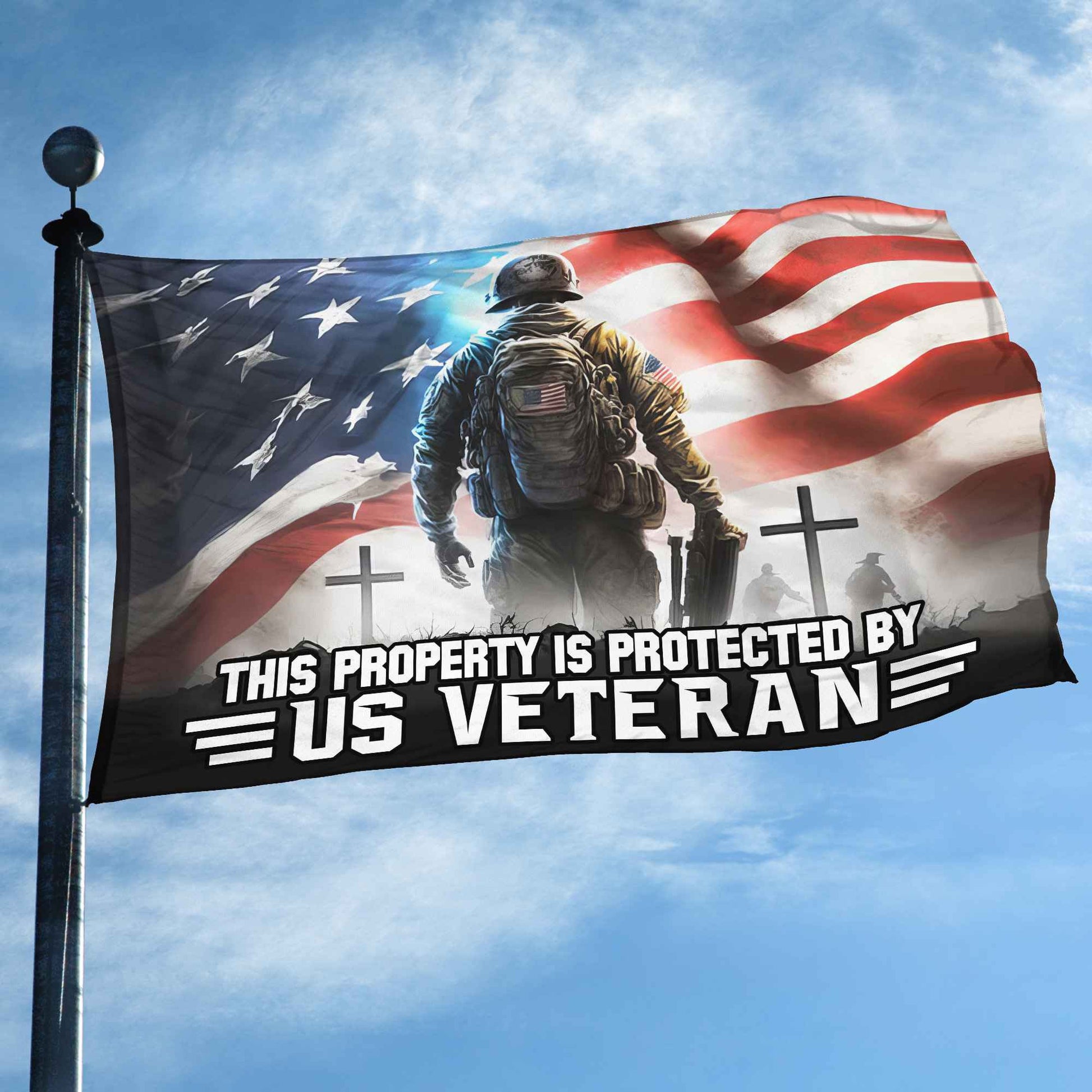 This Property Is Protected By US Veteran American Flag, Gift For US Veterans, Grommet Flag VPVC103401