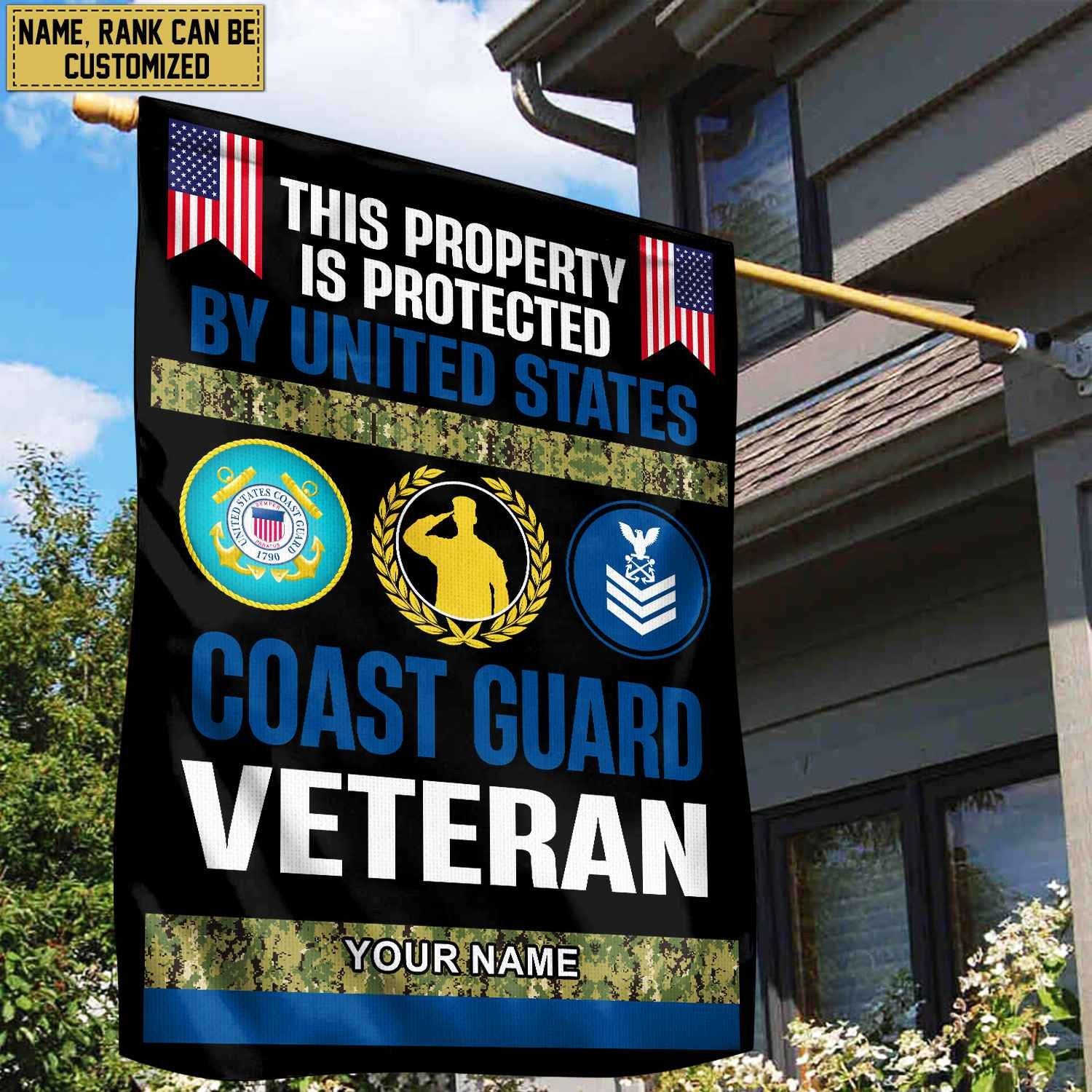 USCG Veteran Personalized American Flag, Gift For Coast Guard Veteran, US Veteran Grommet Flag, Garden Flag, House Flag VPVC103605