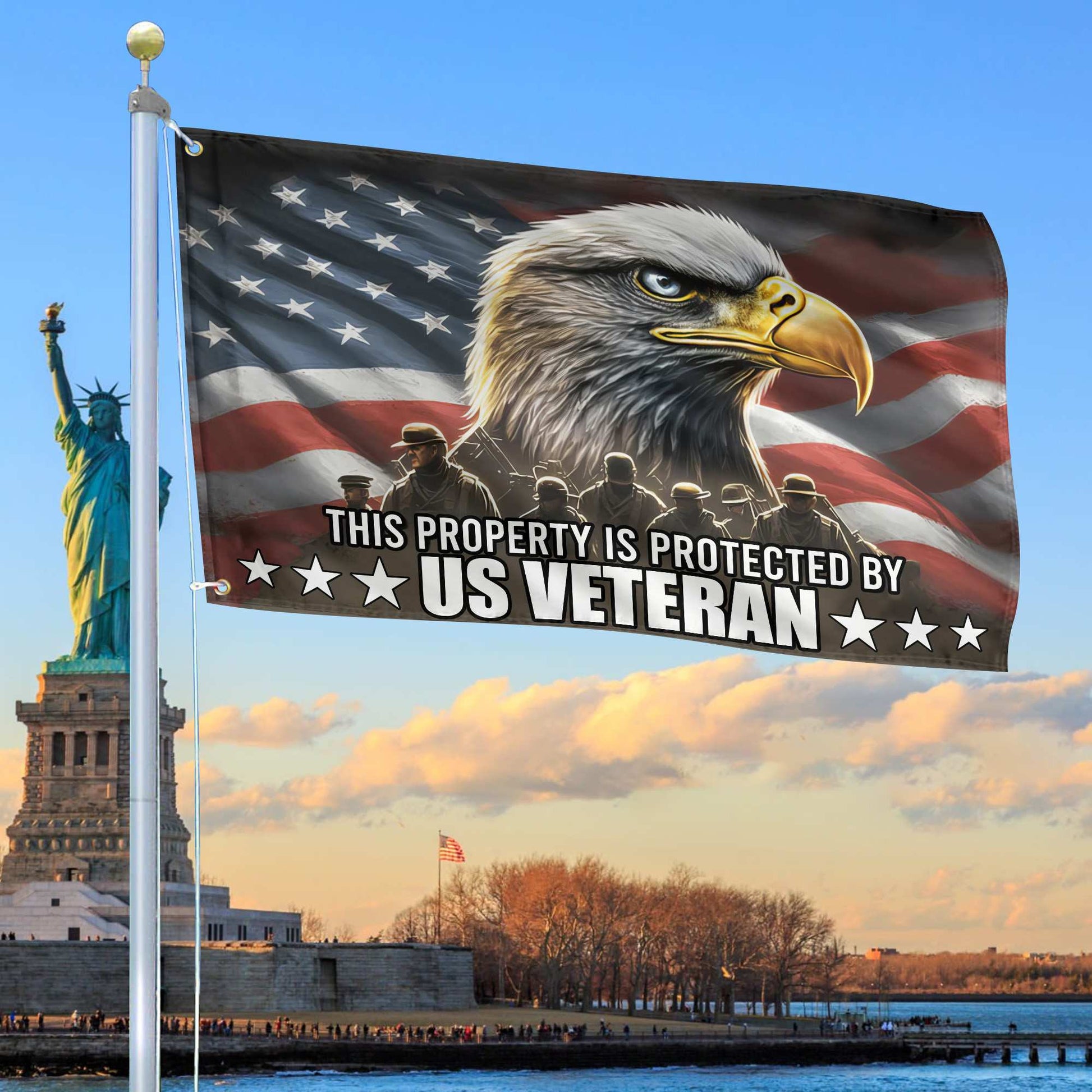Premium This Property Is Protected By US Veterans Flag, Gift For US Veteran Grommet Flag VPVC103701
