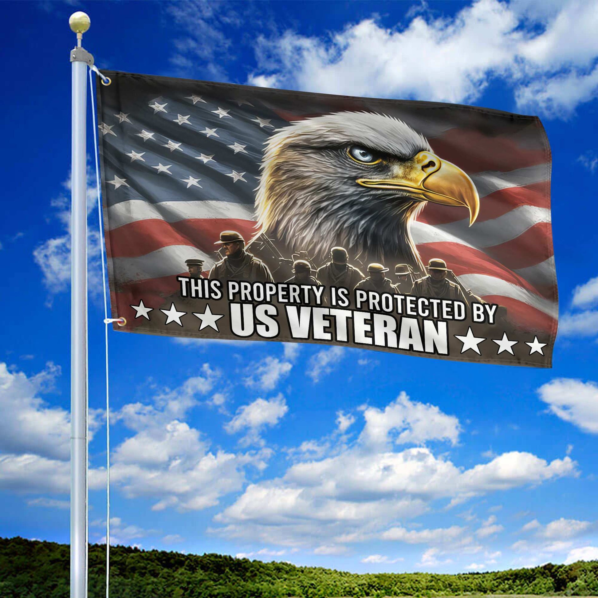 Premium This Property Is Protected By US Veterans Flag, Gift For US Veteran Grommet Flag VPVC103701
