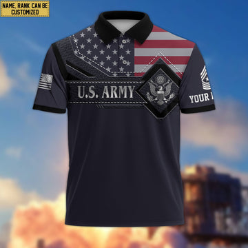 US Army Polo Shirt, Custom Name, Rank VPVC200001