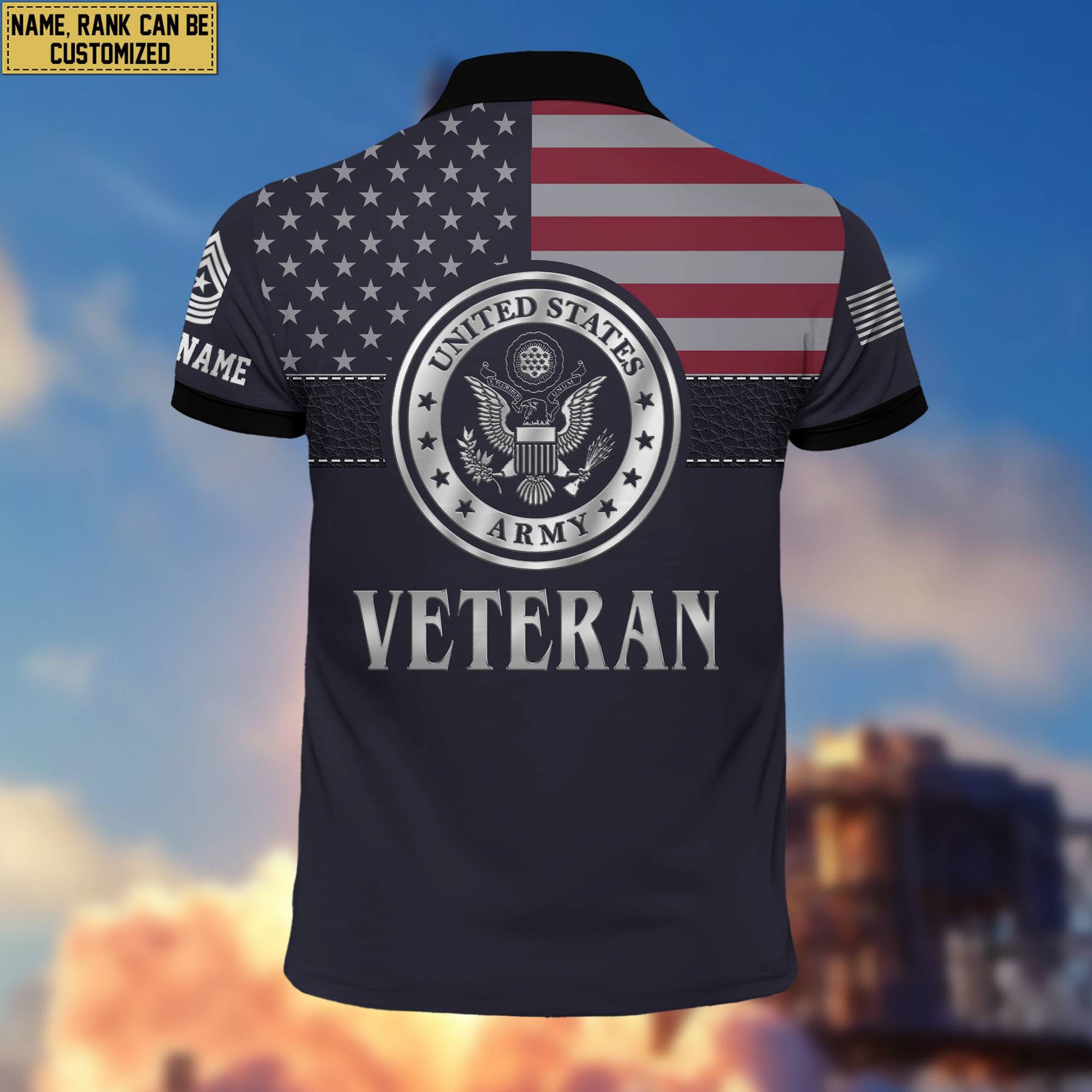 US Army Polo Shirt, Custom Name, Rank VPVC200001