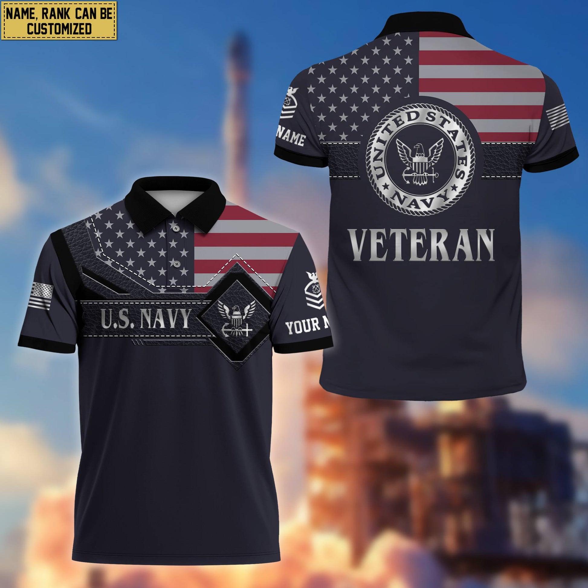 US Navy Polo Shirt, Custom Name, Rank VPVC200002