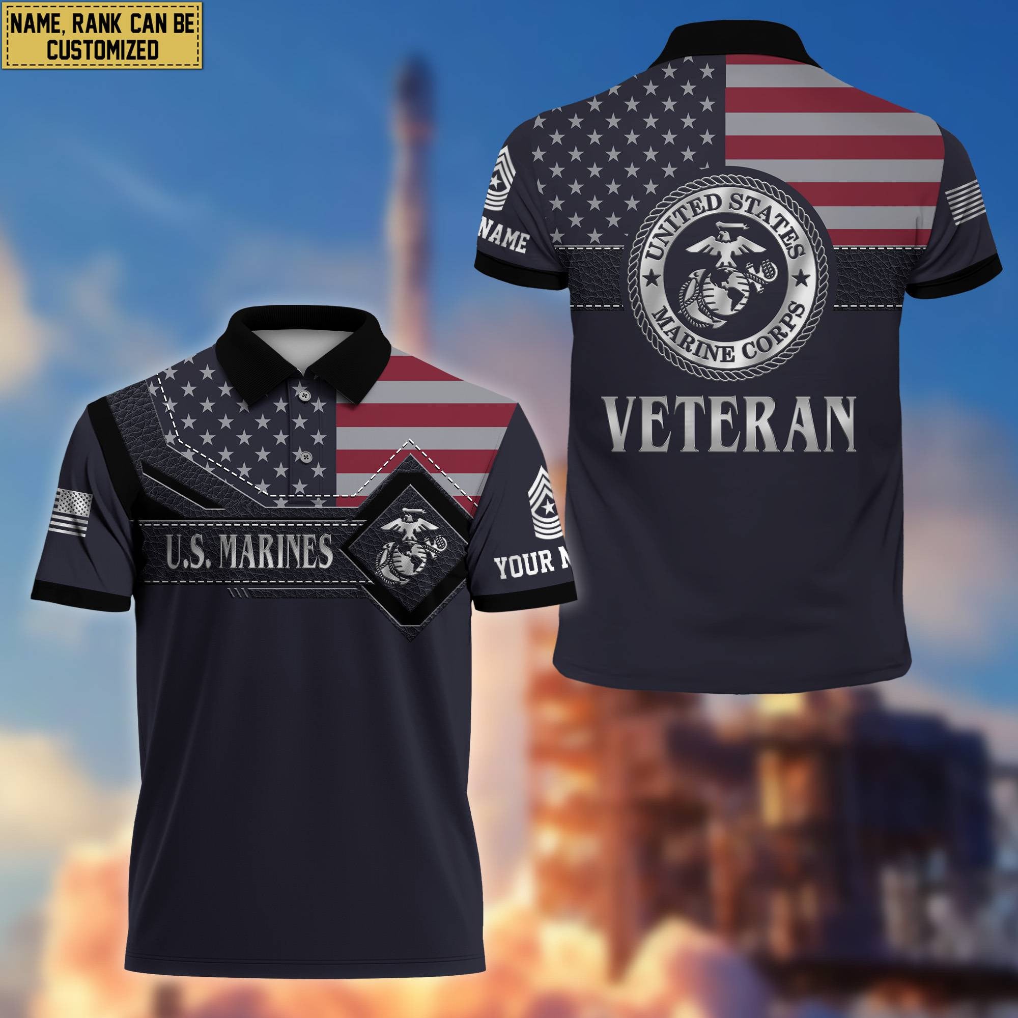 USMC Polo Shirt, Custom Name, Rank, Gift For Marine Veteran VPVC200003