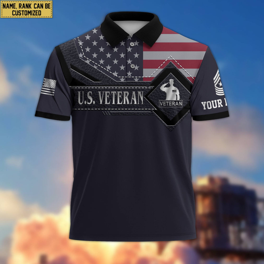 US Veteran Polo Shirt, Custom Name, Rank, Gift For US Veteran VPVC200007