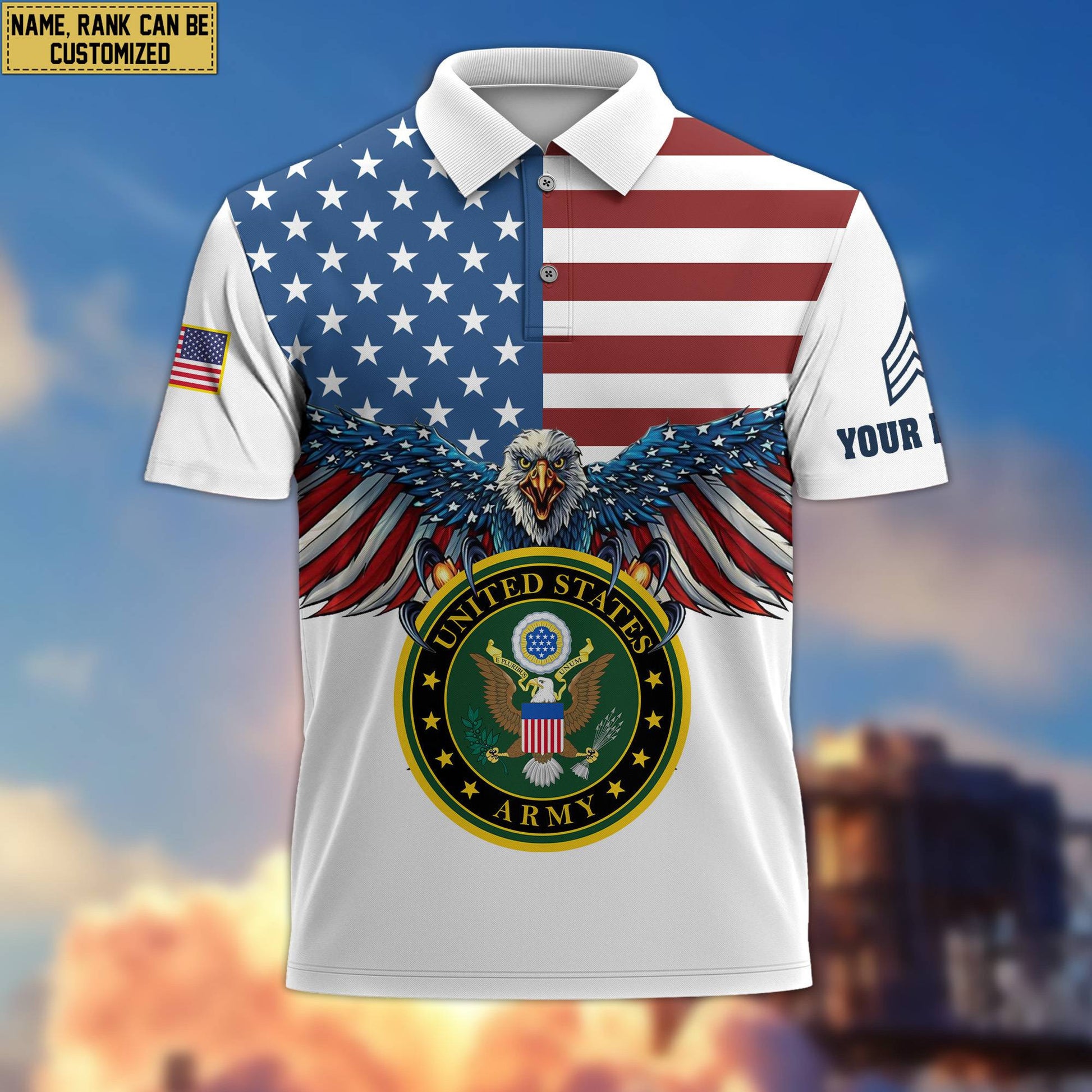 Premium US Army Veteran Polo Shirt, Custom Name, Rank Gift For Army Veteran VPVC200401