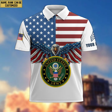 Premium US Army Veteran Polo Shirt, Custom Name, Rank Gift For Army Veteran VPVC200401