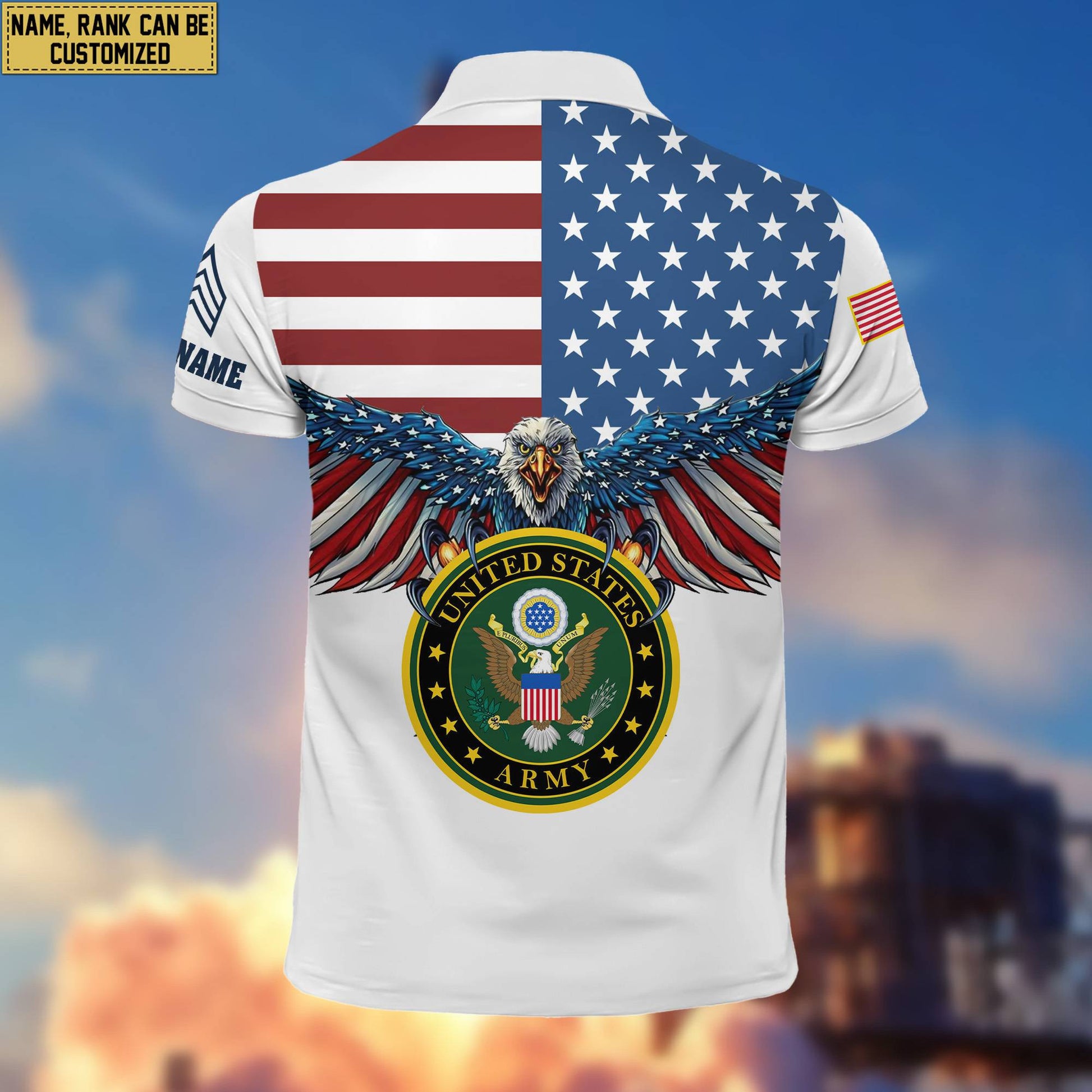 Premium US Army Veteran Polo Shirt, Custom Name, Rank Gift For Army Veteran VPVC200401