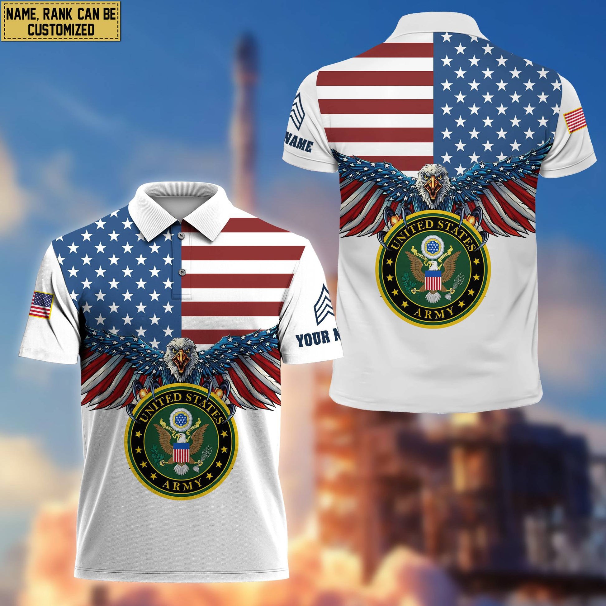 Premium US Army Veteran Polo Shirt, Custom Name, Rank Gift For Army Veteran VPVC200401