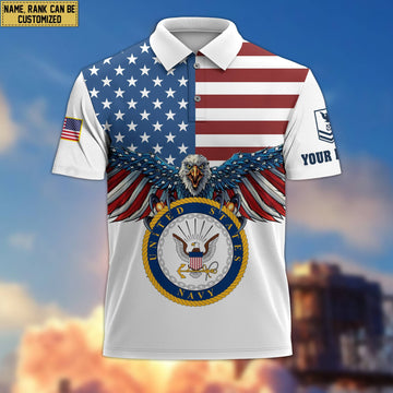 Premium US Navy Veteran Polo Shirt, Custom Name, Rank Gift For Navy Veteran VPVC200402