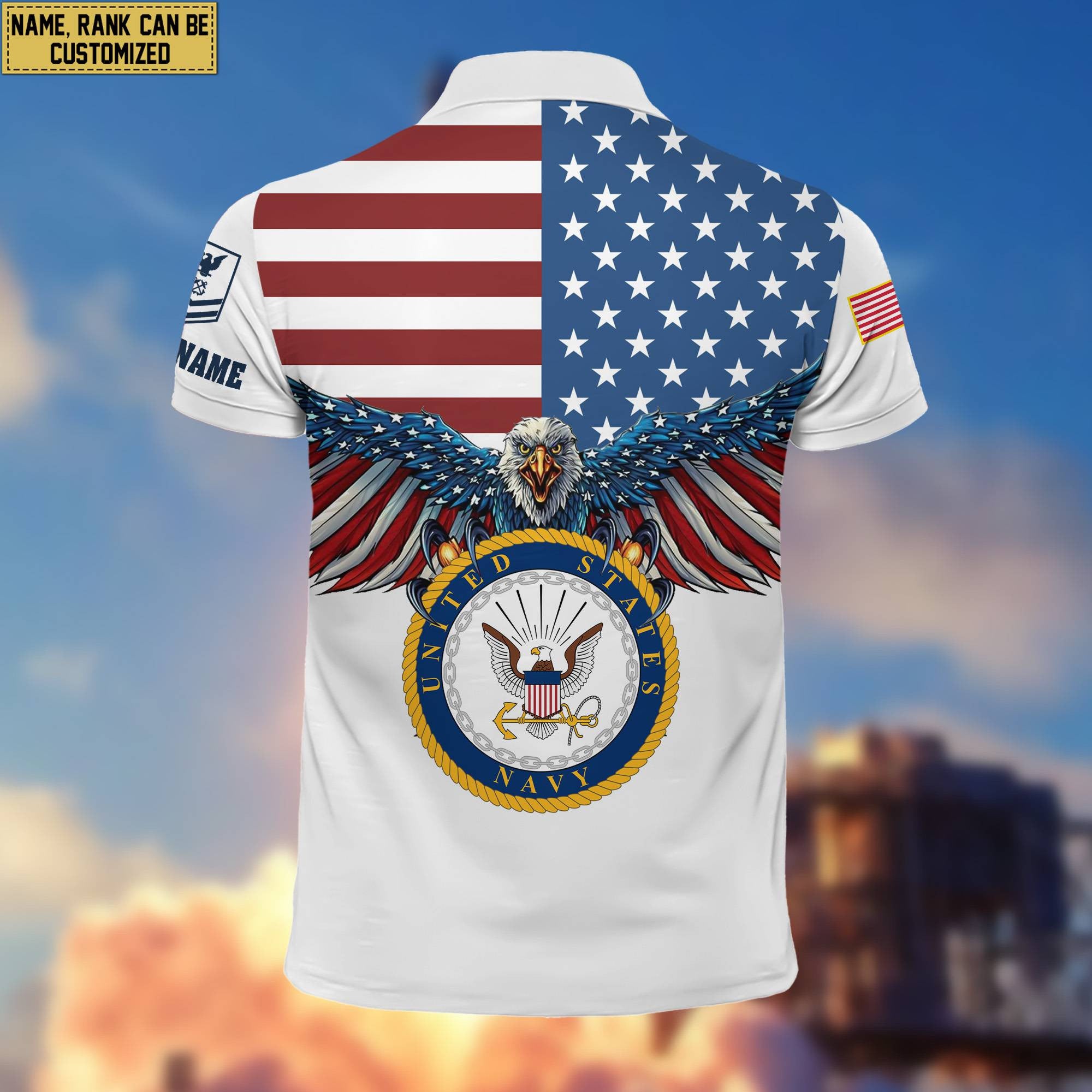 Premium US Navy Veteran Polo Shirt, Custom Name, Rank Gift For Navy Veteran VPVC200402
