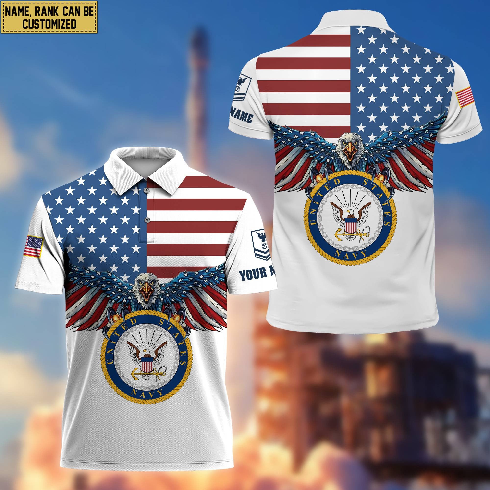 Premium US Navy Veteran Polo Shirt, Custom Name, Rank Gift For Navy Veteran VPVC200402