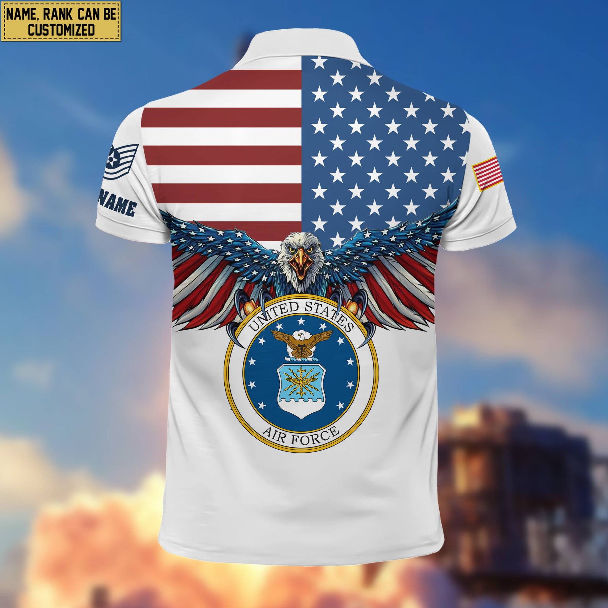 Premium USAF Veteran Polo Shirt, Custom Name, Rank Gift For Air Force Veteran VPVC200404