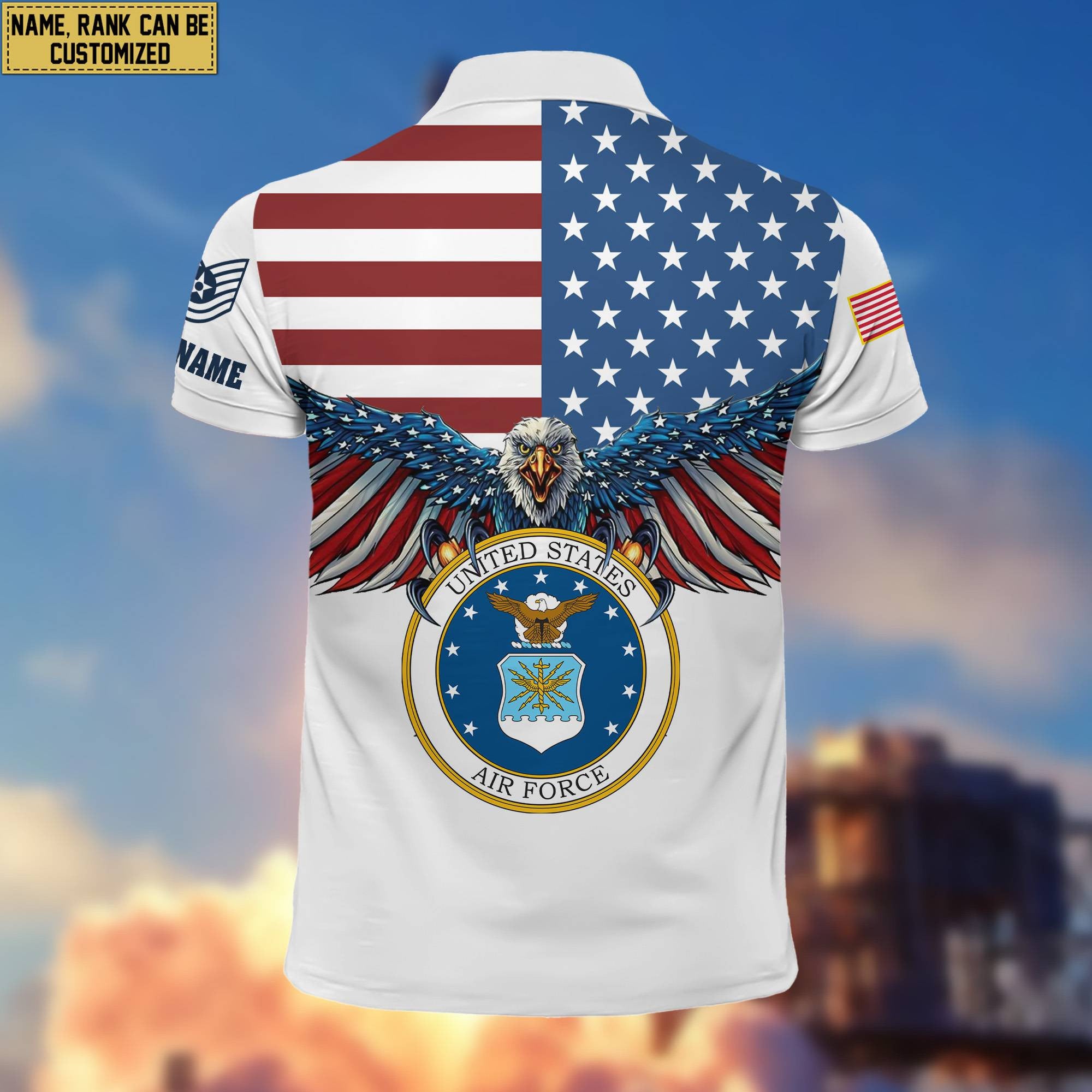 Premium USAF Veteran Polo Shirt, Custom Name, Rank Gift For Air Force Veteran VPVC200404