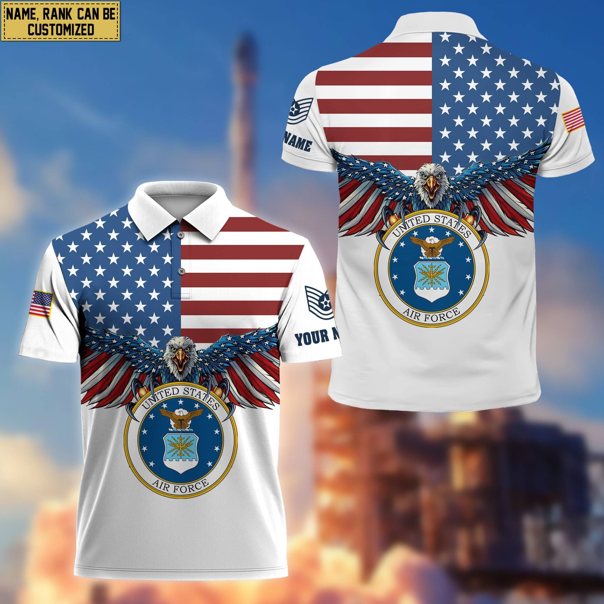 Premium USAF Veteran Polo Shirt, Custom Name, Rank Gift For Air Force Veteran VPVC200404