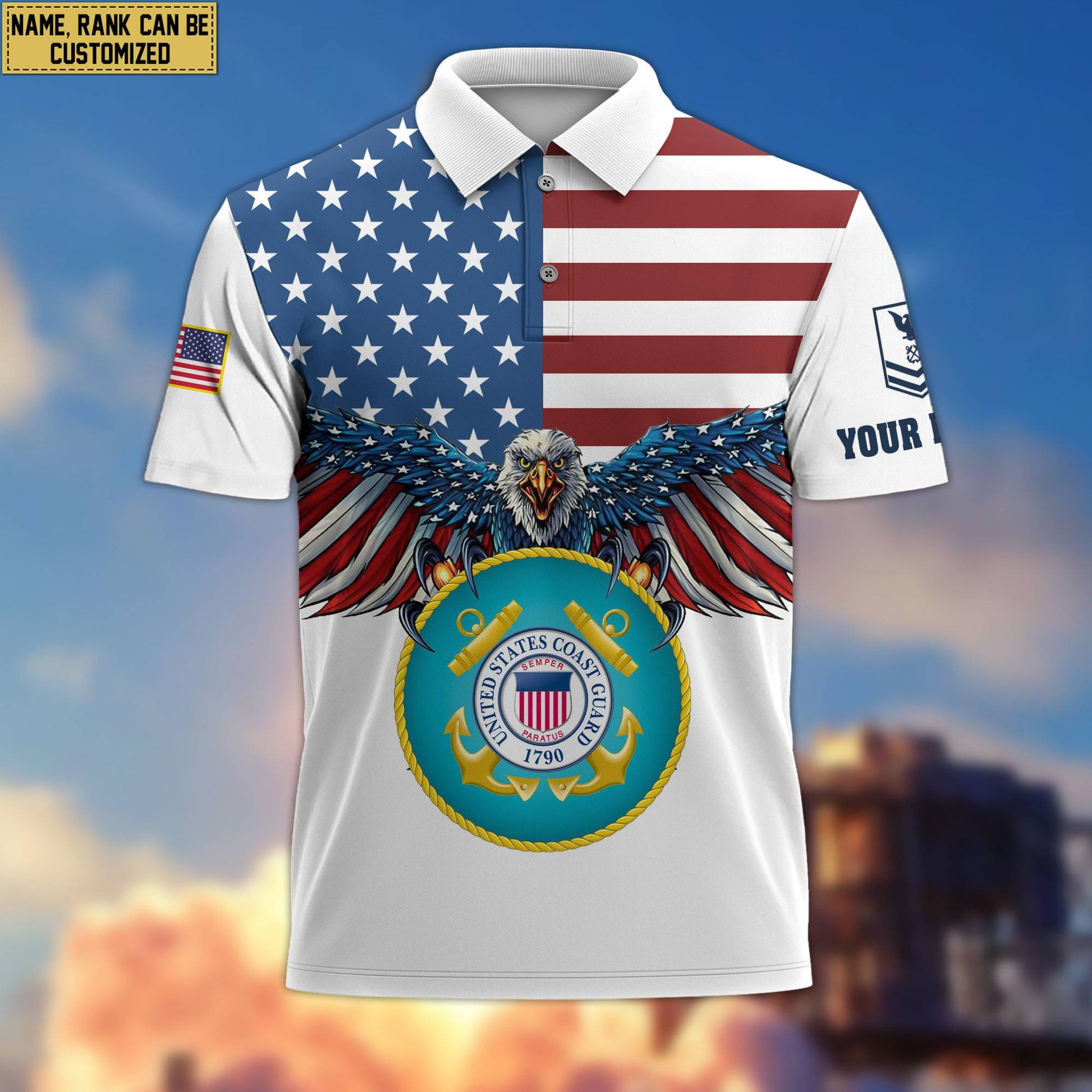 Premium USCG Veteran Polo Shirt, Custom Name, Rank Gift For Coast Guard Veteran VPVC200405