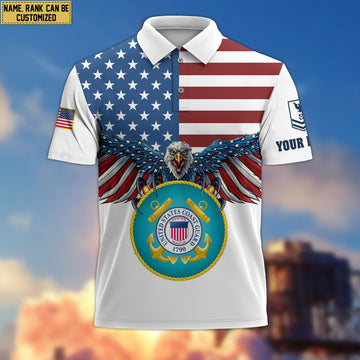Premium USCG Veteran Polo Shirt, Custom Name, Rank Gift For Coast Guard Veteran VPVC200405