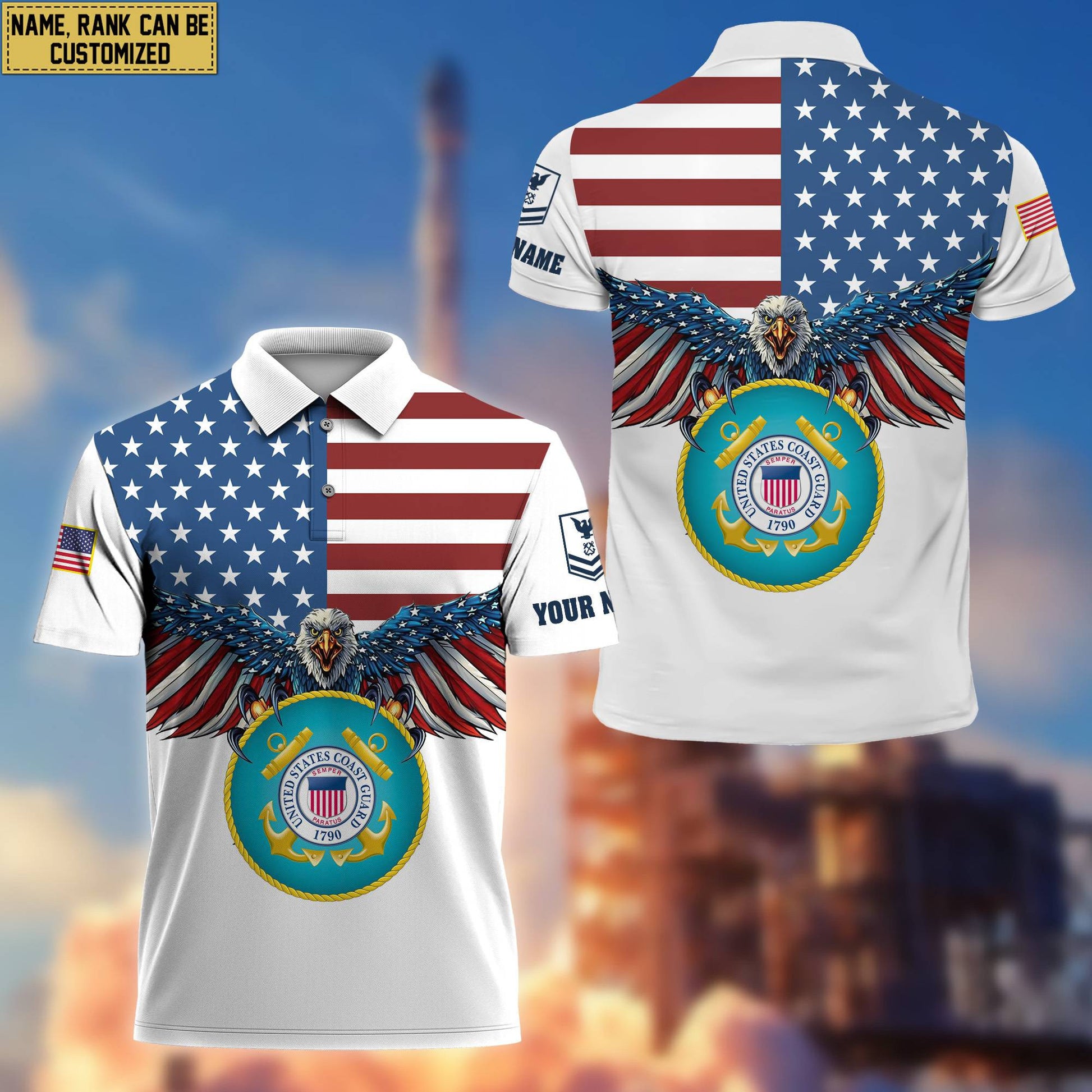 Premium USCG Veteran Polo Shirt, Custom Name, Rank Gift For Coast Guard Veteran VPVC200405