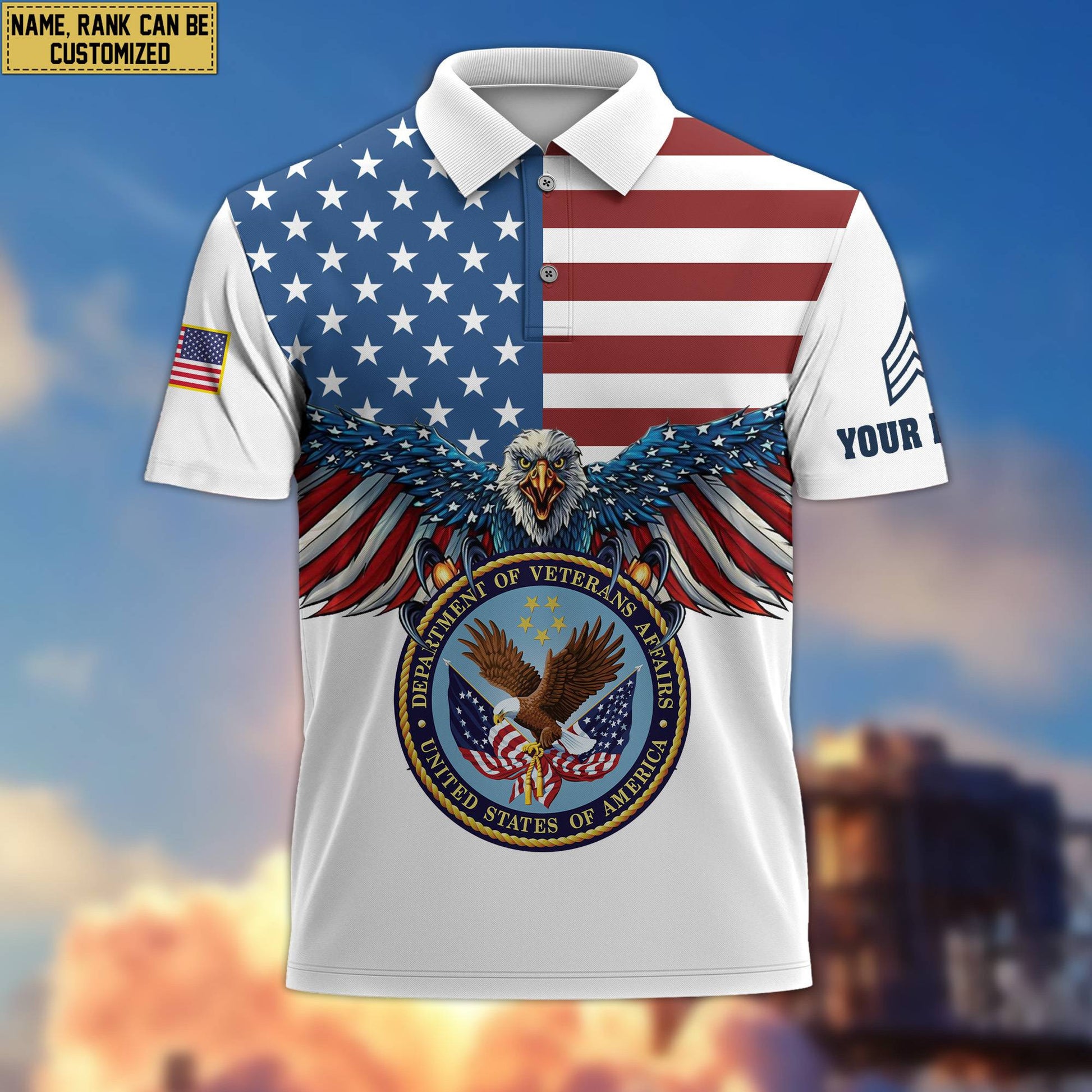 Premium US Veteran Polo Shirt, Custom Name, Rank Gift For Veteran VPVC200407