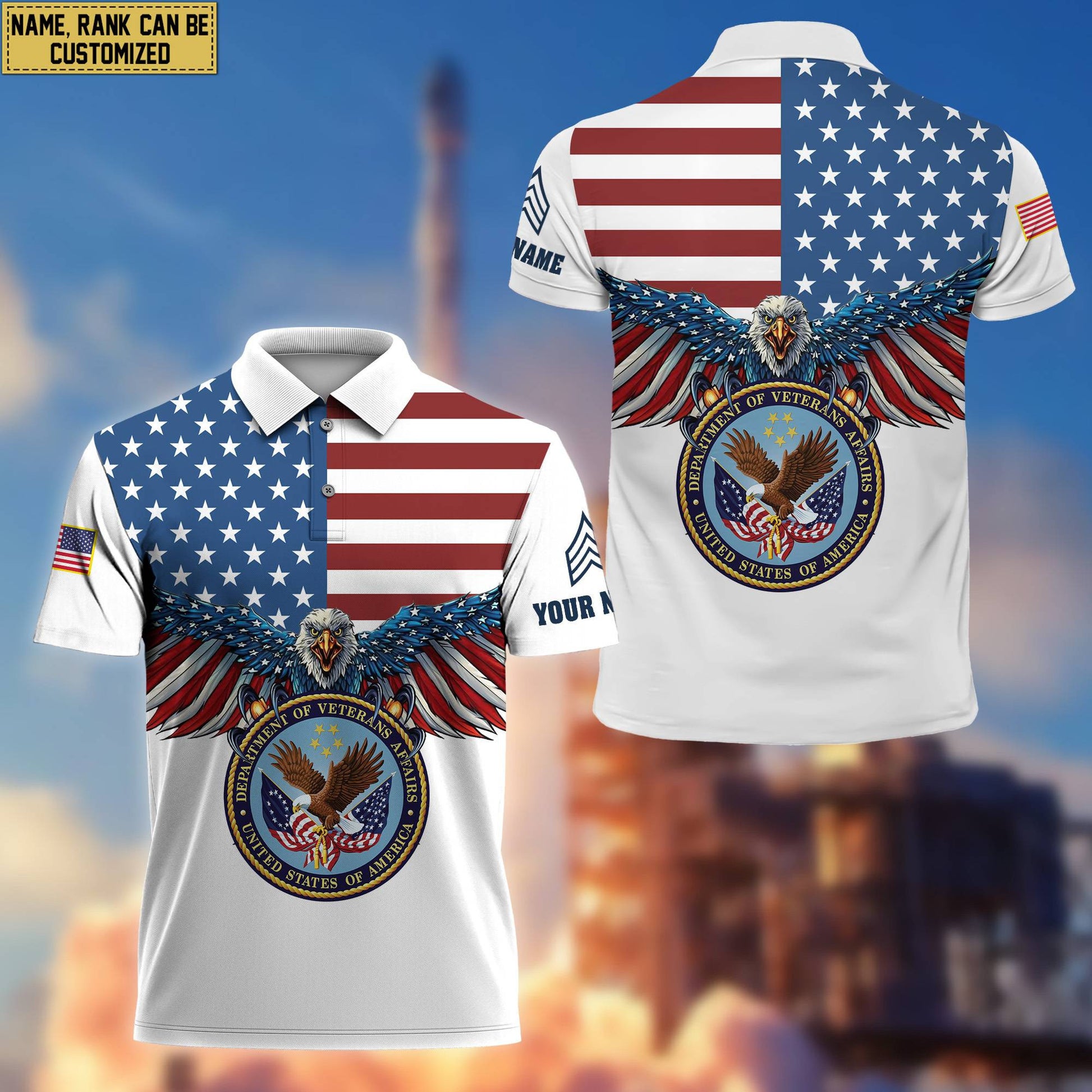 Premium US Veteran Polo Shirt, Custom Name, Rank Gift For Veteran VPVC200407