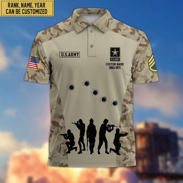 Premium US Army Polo Shirt, Custom Name, Rank Gift For Veteran VPVC201101