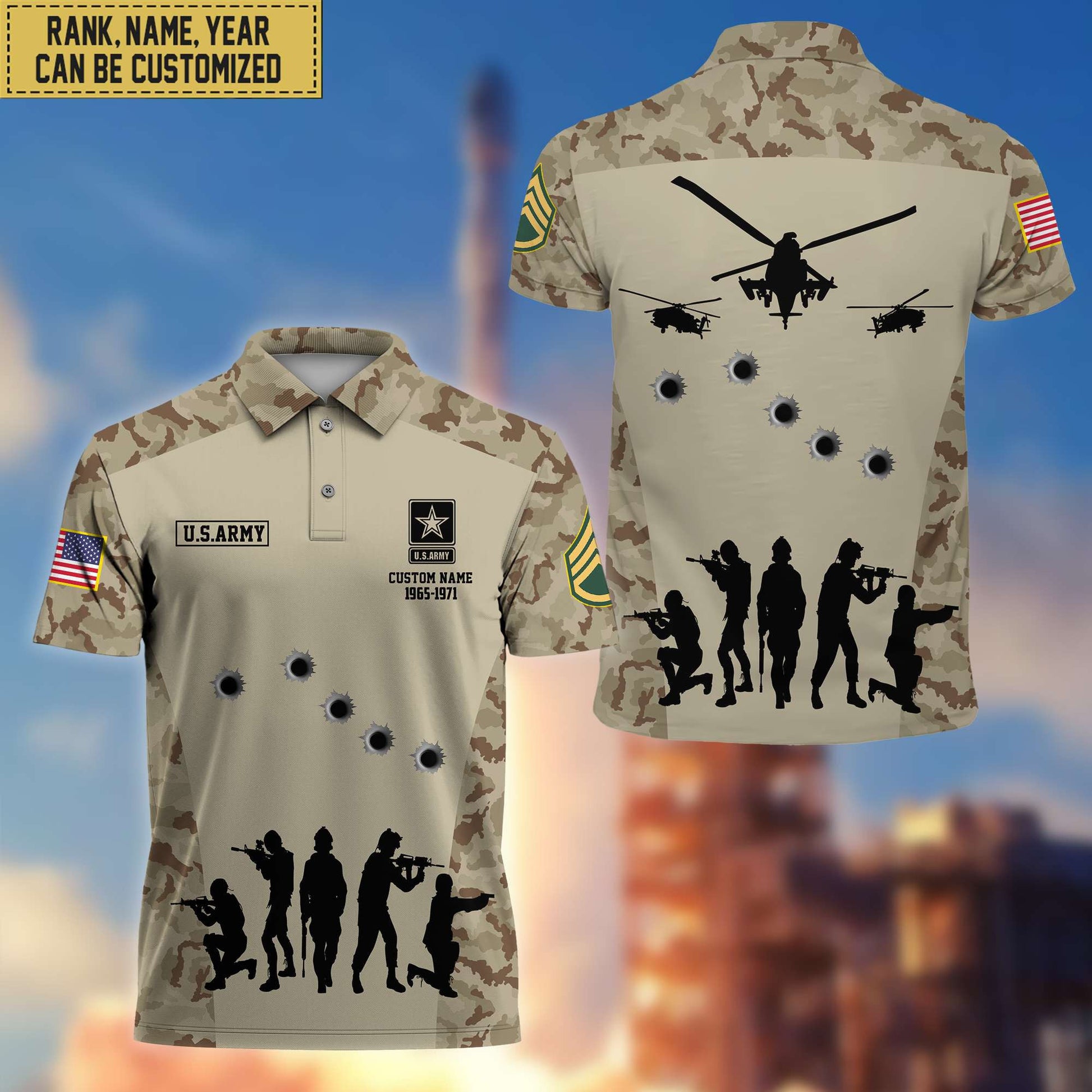 Premium US Army Polo Shirt, Custom Name, Rank Gift For Veteran VPVC201101