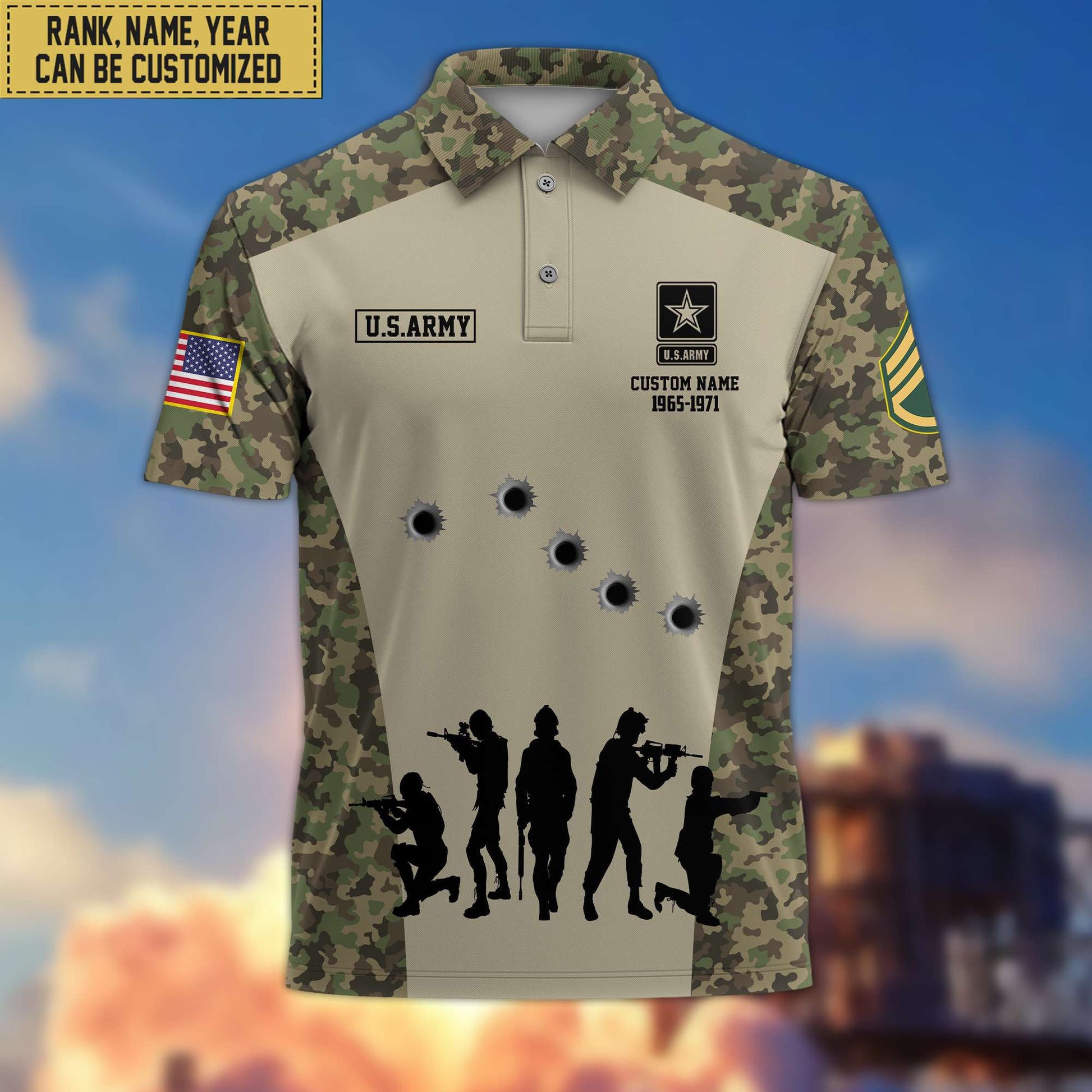 Premium US Army Polo Shirt, Custom Name, Rank Gift For Veteran VPVC201101