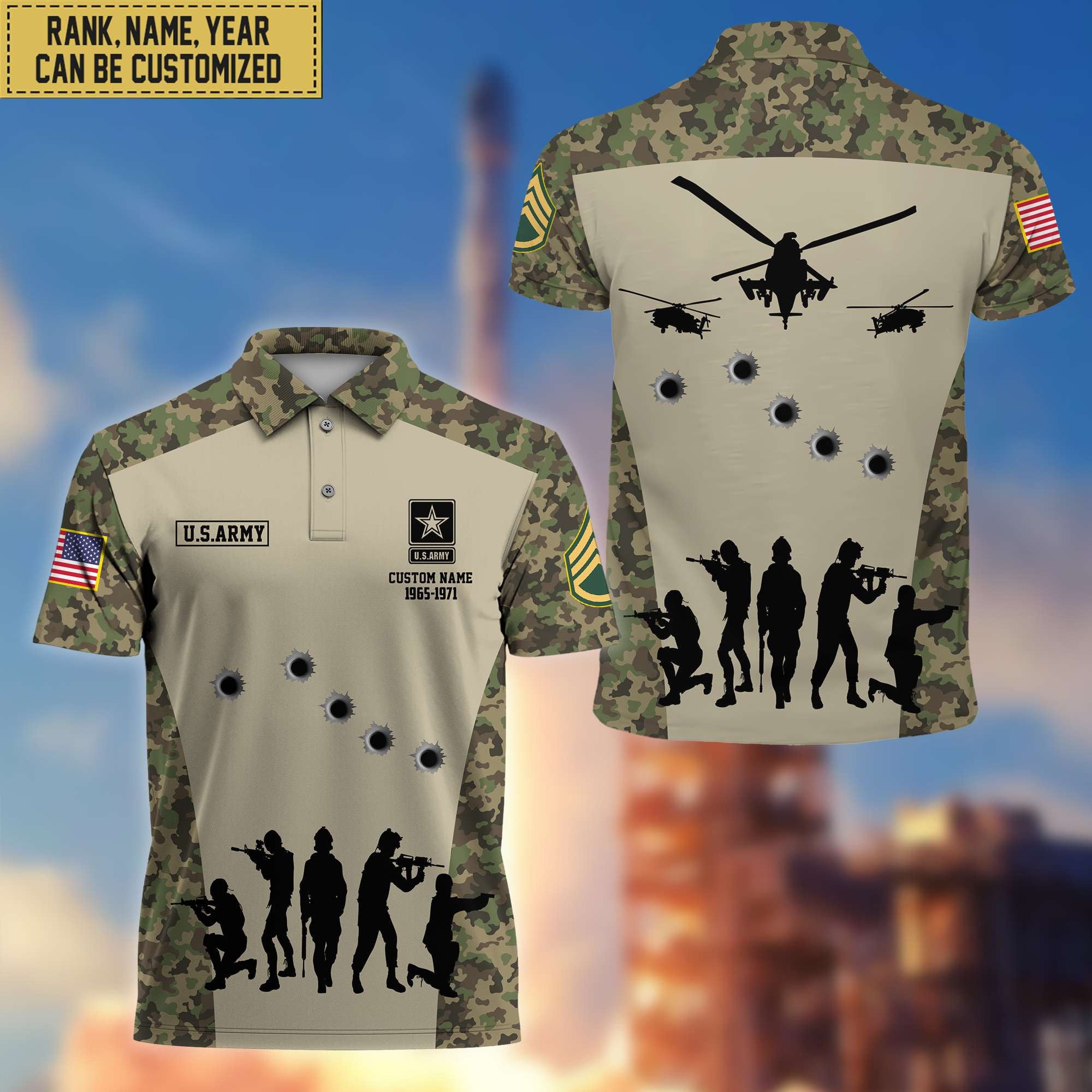 Premium US Army Polo Shirt, Custom Name, Rank Gift For Veteran VPVC201101