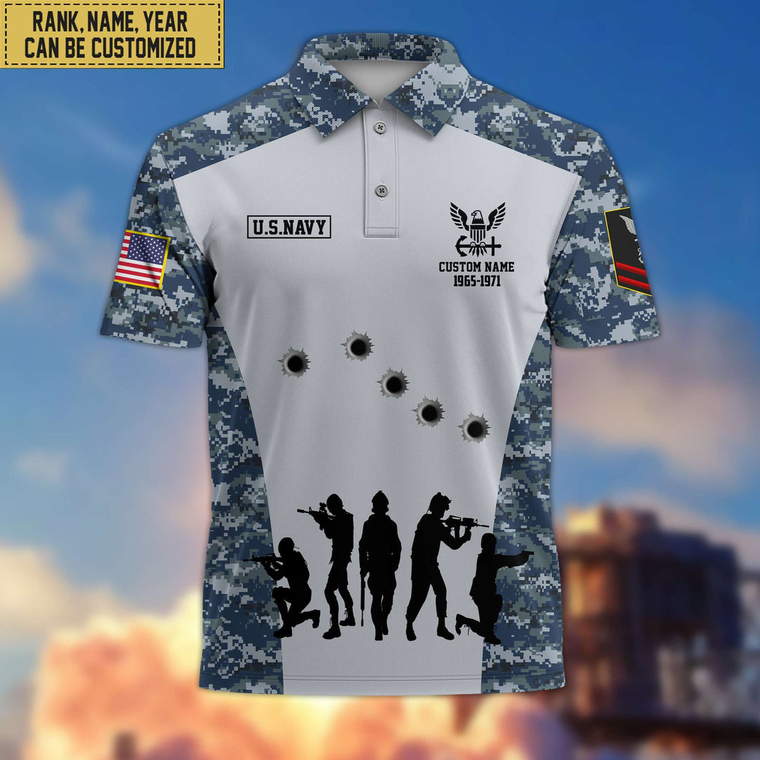 Premium US Navy Polo Shirt, Custom Name, Rank Gift For Veteran VPVC201102