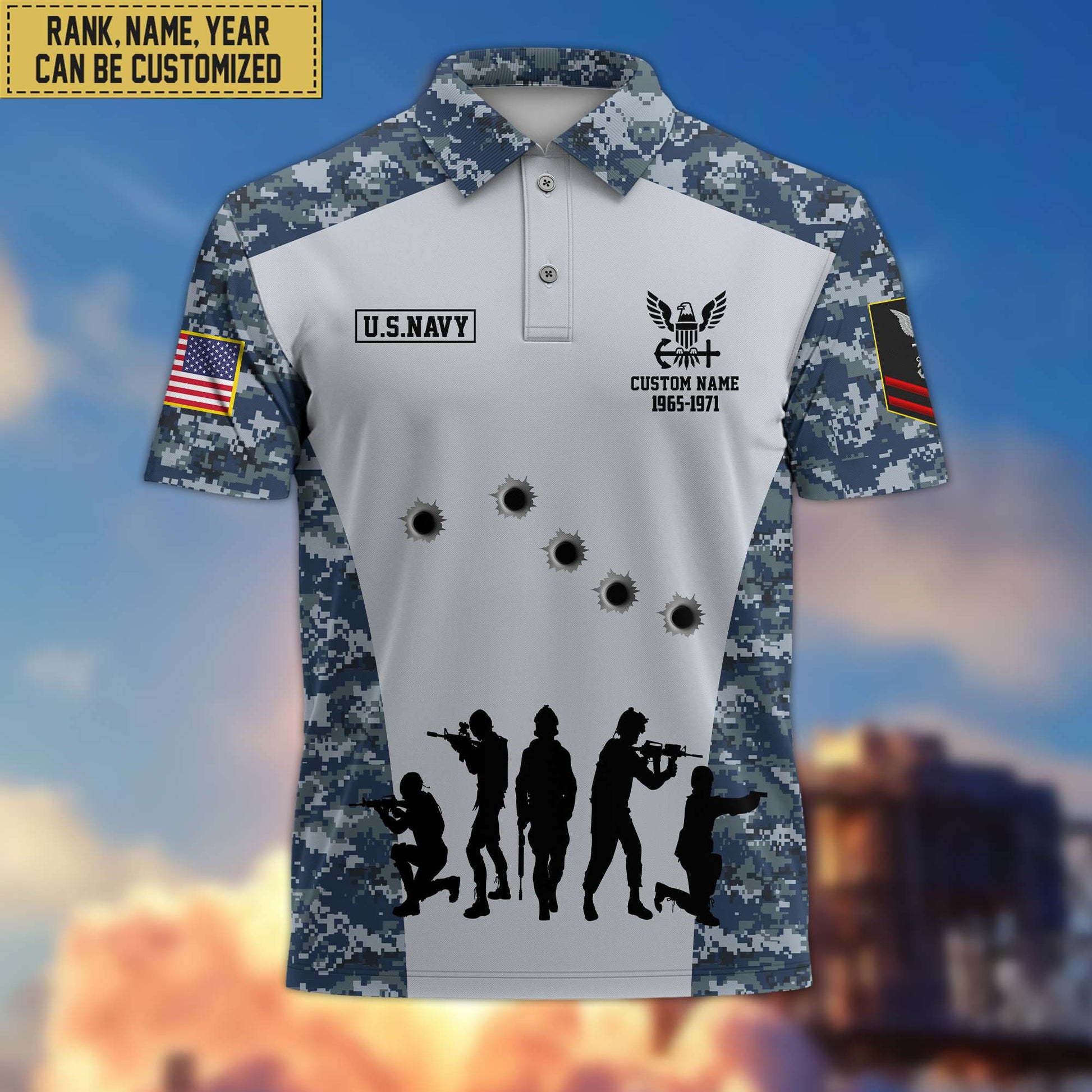 Premium US Navy Polo Shirt, Custom Name, Rank Gift For Veteran VPVC201102