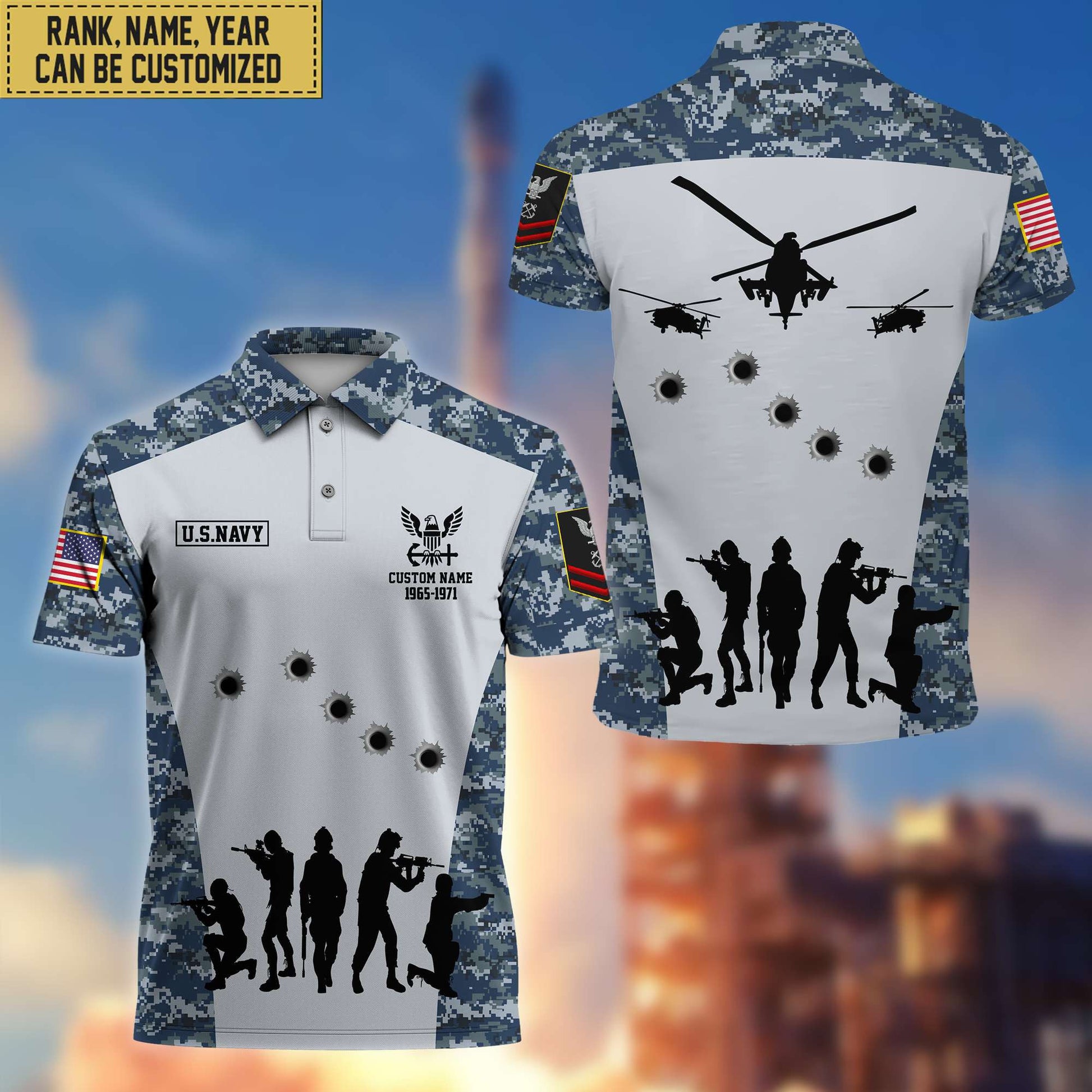 Premium US Navy Polo Shirt, Custom Name, Rank Gift For Veteran VPVC201102