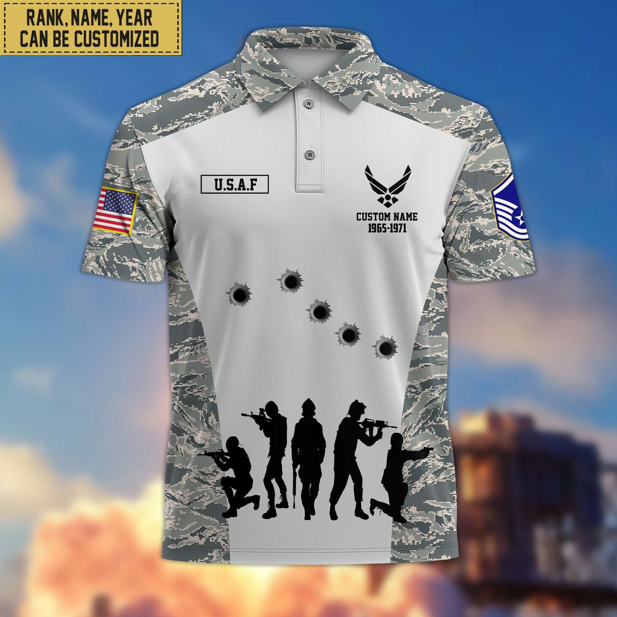 Premium USAF Polo Shirt, Custom Name, Rank Gift For Air Force Veteran VPVC201104