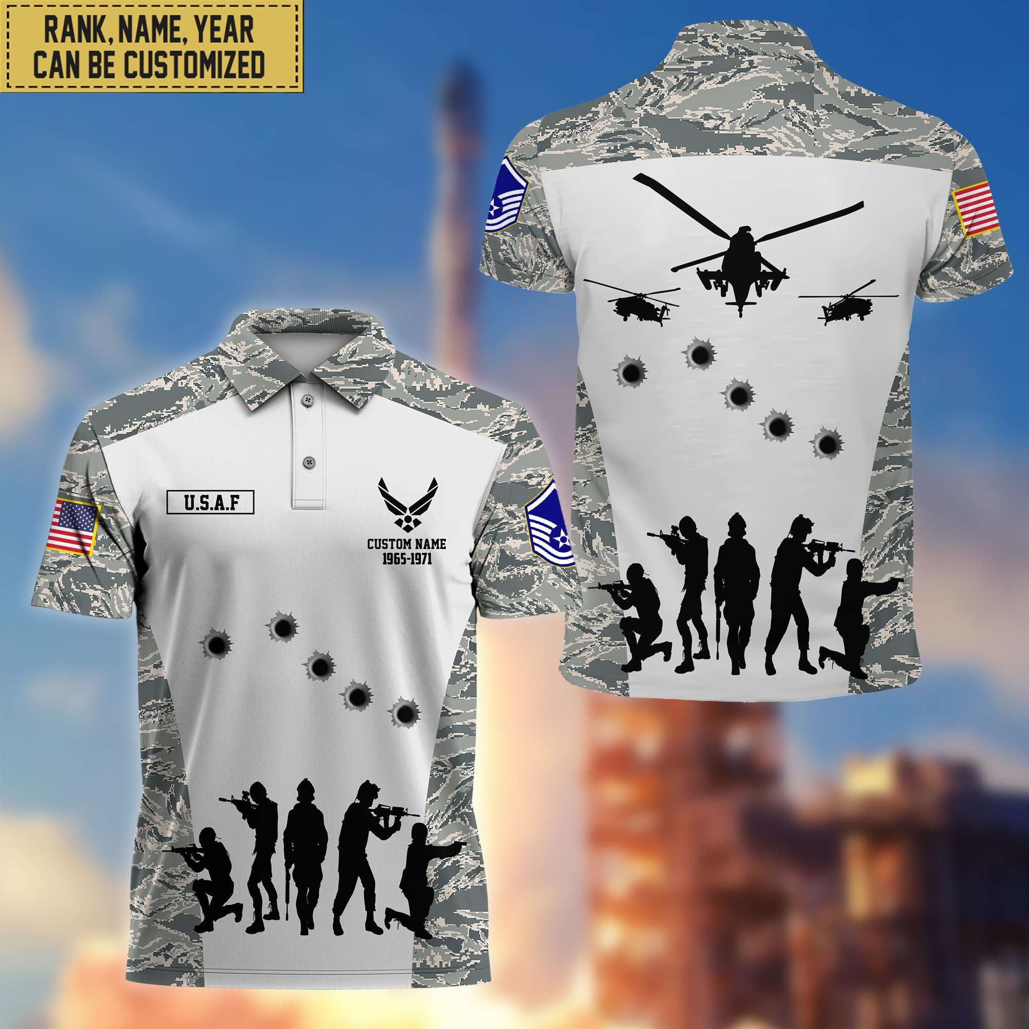 Premium USAF Polo Shirt, Custom Name, Rank Gift For Air Force Veteran VPVC201104