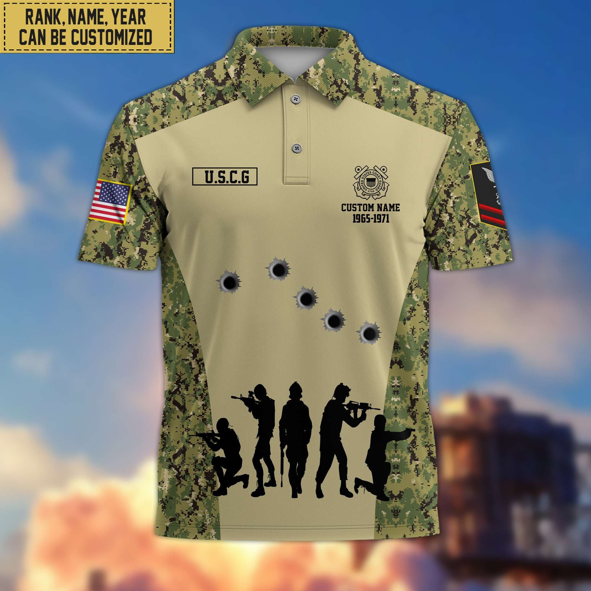 Premium USCG Polo Shirt, Custom Name, Rank Gift For Coast Guard Veteran VPVC201105