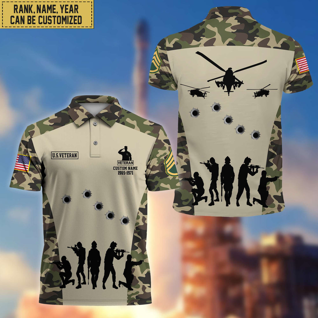 Premium US Veteran Polo Shirt, Custom Name, Rank Gift For US Veteran VPVC201107