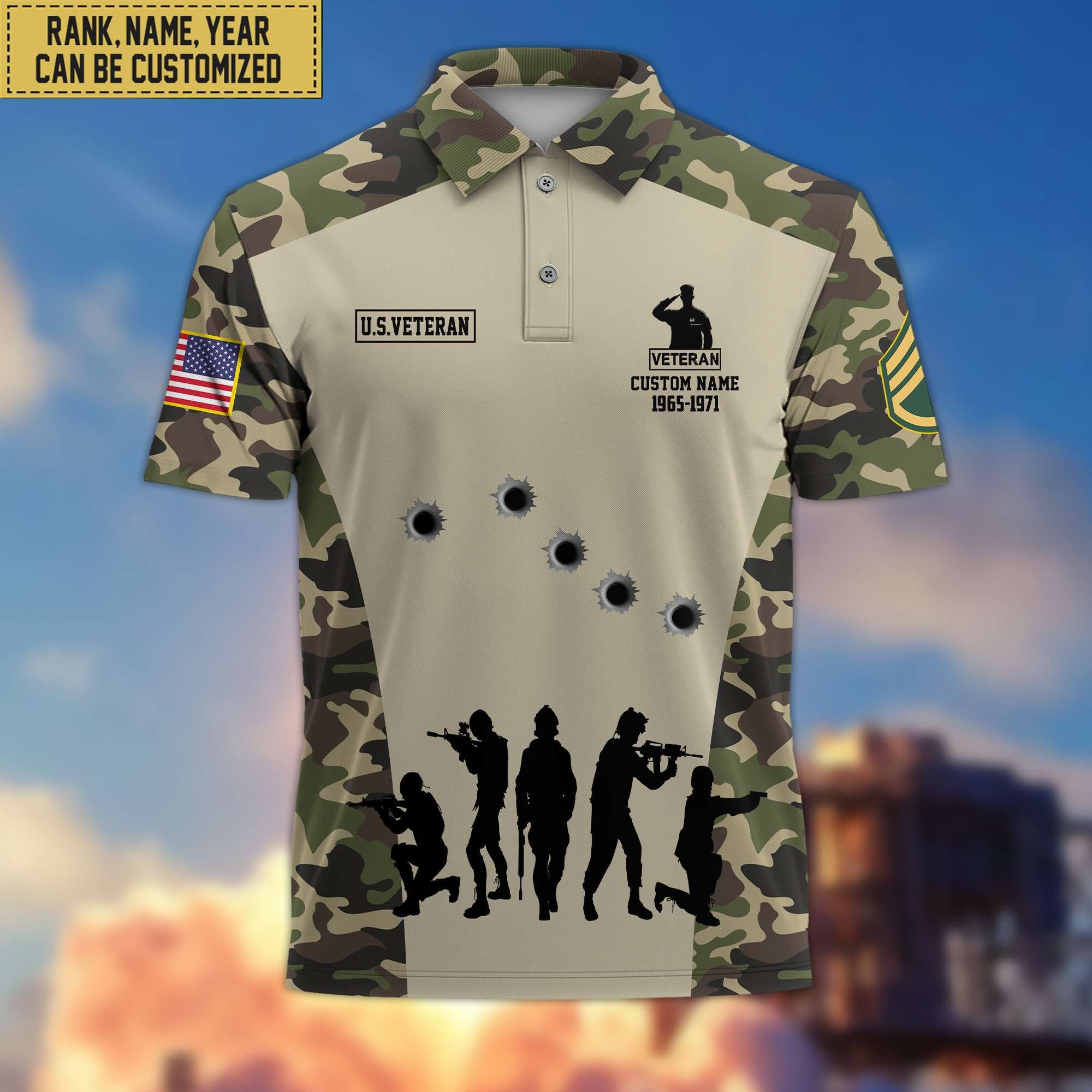 Premium US Veteran Polo Shirt, Custom Name, Rank Gift For US Veteran VPVC201107