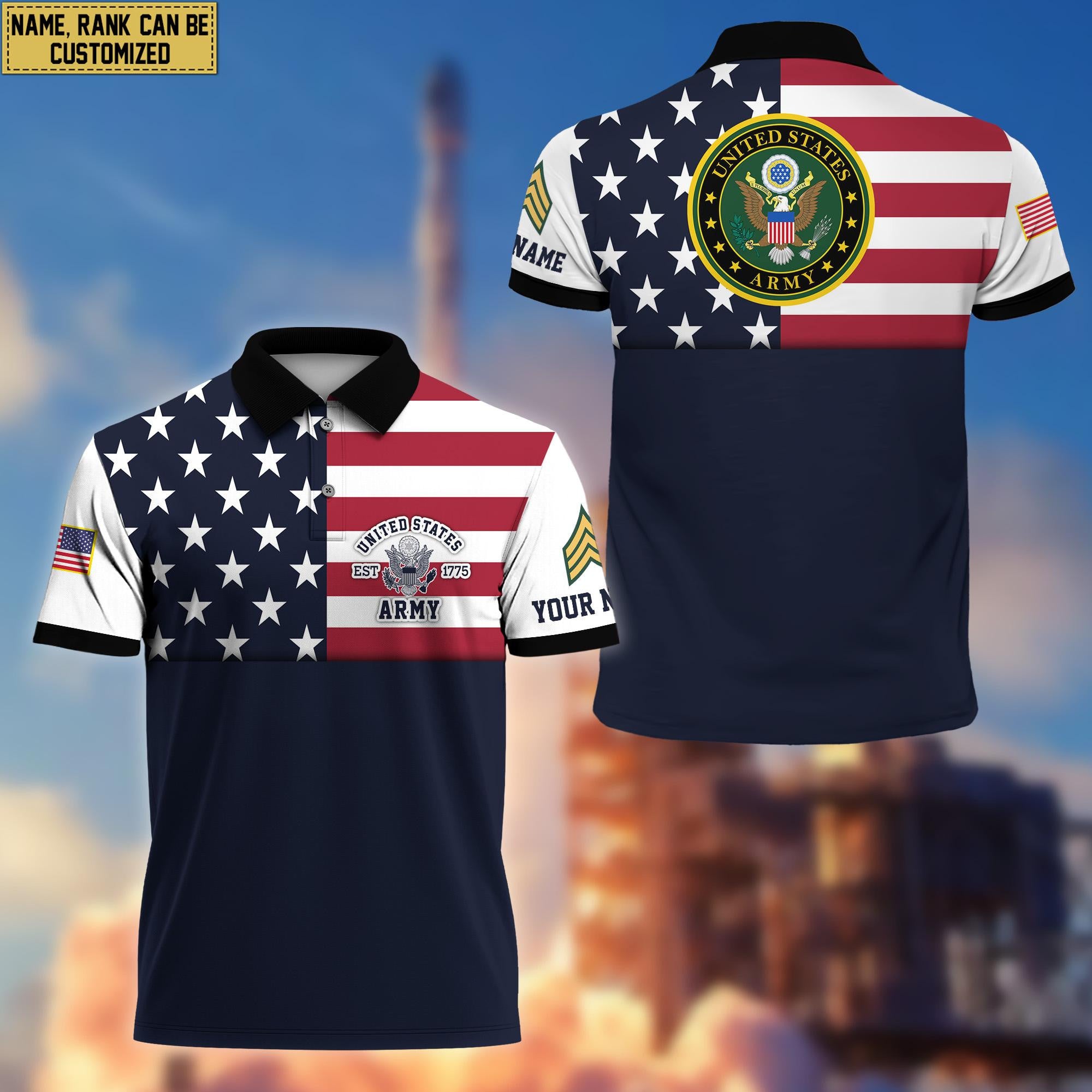 US Army Veteran Polo Shirt, Custom Name, Rank Gift For US Veteran VPVC200501