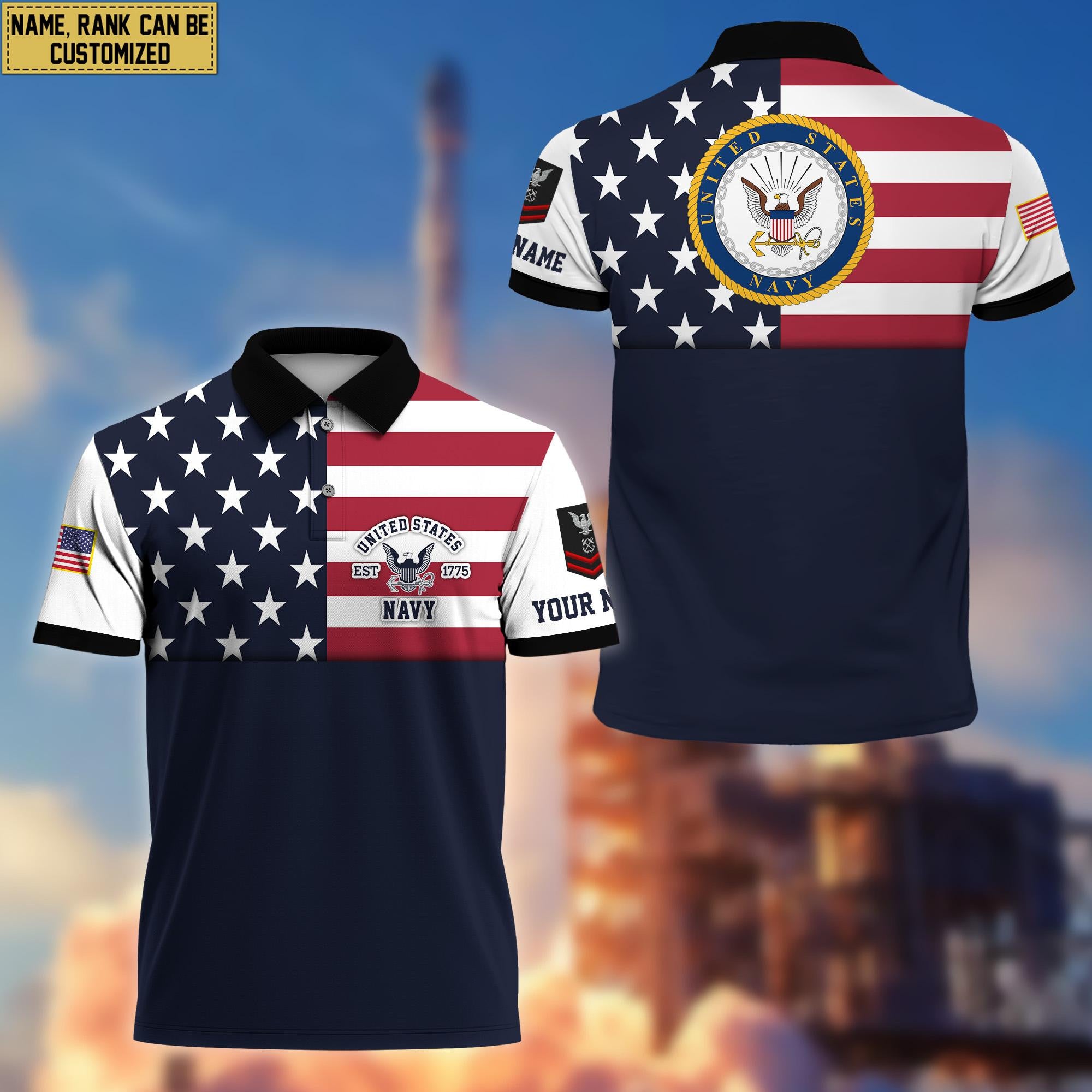 US Navy Veteran Polo Shirt, Custom Name, Rank Gift For US Veteran VPVC200502