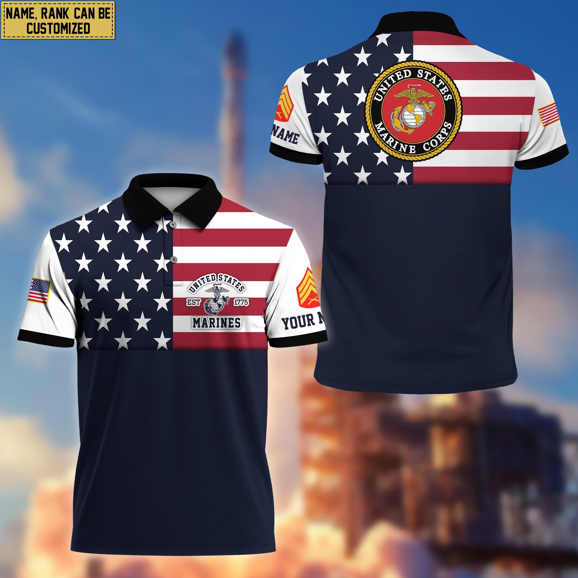 USMC Veteran Polo Shirt, Custom Name, Rank Gift For US Marine Veteran VPVC200503