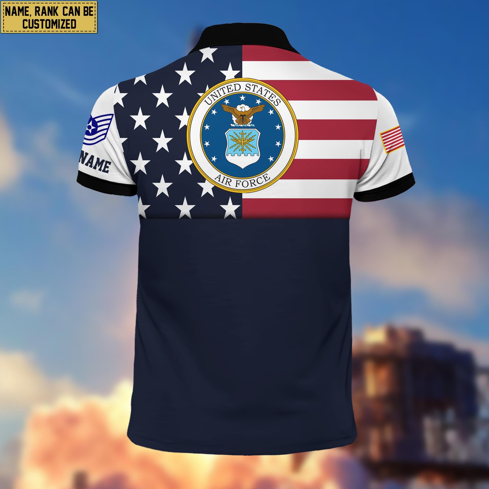 USAF Veteran Polo Shirt, Custom Name, Rank Gift For US Air Force Veteran VPVC200504