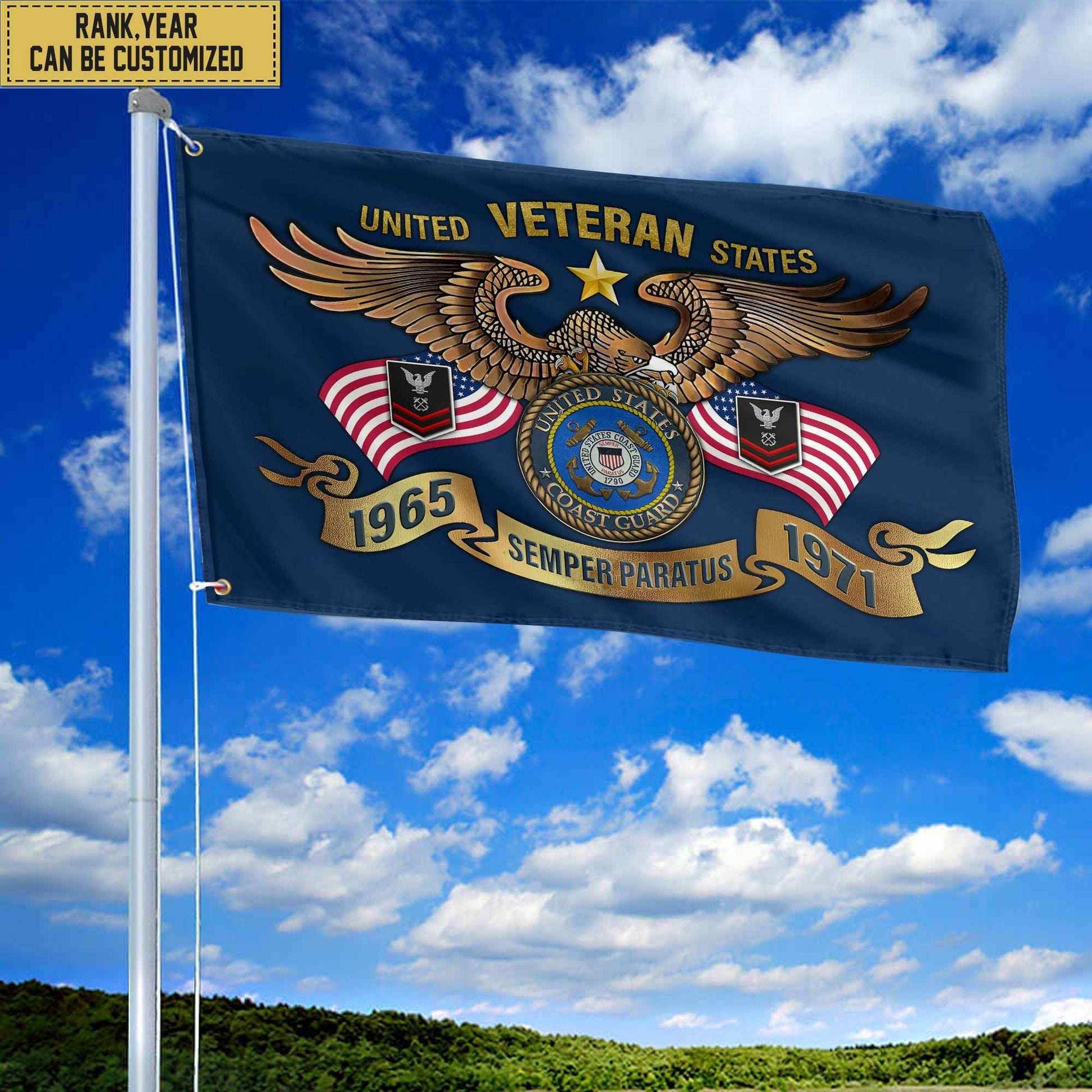 Premium Personalized USCG Veterans Grommet Flag, Gift For Coast Guard Veteran, Gift For Veterans Day, Memorial Day, Father's Day VPVC104505