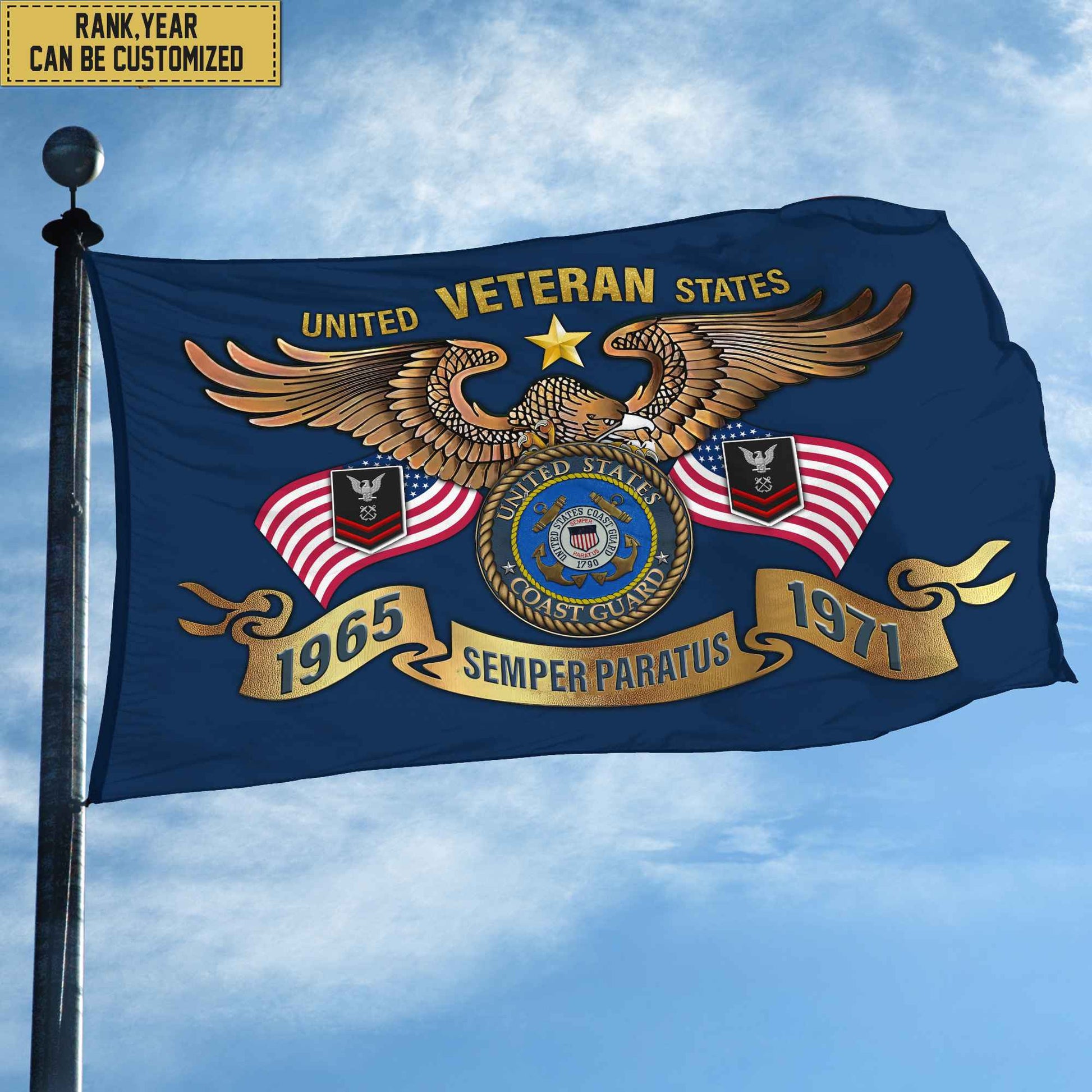Premium Personalized USCG Veterans Grommet Flag, Gift For Coast Guard Veteran, Gift For Veterans Day, Memorial Day, Father's Day VPVC104505