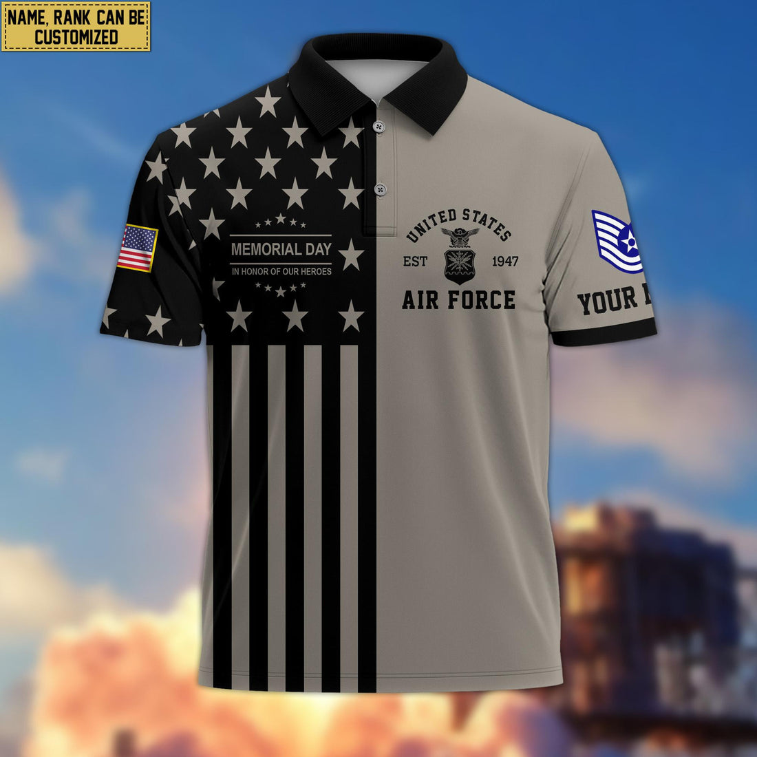 USAF Veteran Polo Shirt, Custom Name, Rank Gift For US Air Force Veteran VPVC200604